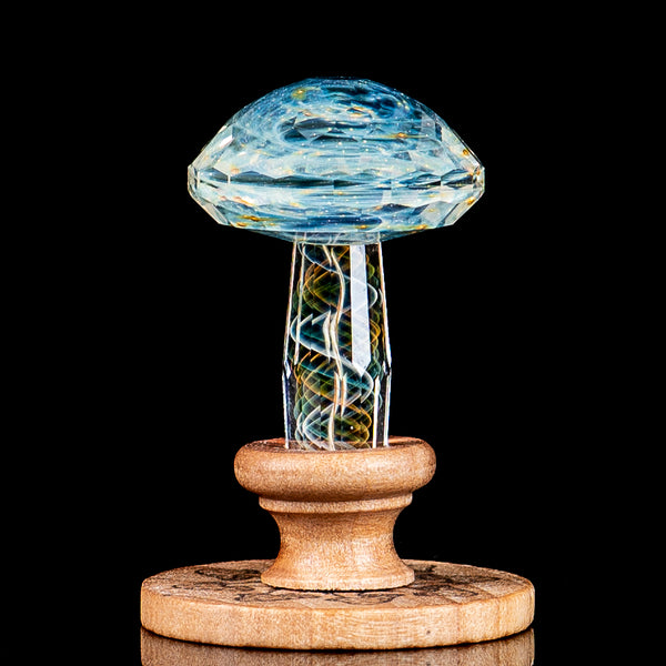 Faceted Ghost Filigrana Mushroom with Wooden Stand by Fatal Facets - Smoke ATX