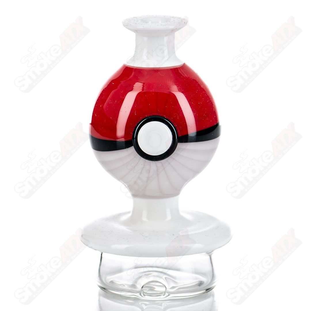 Glass Puffco Peak Dry Top Poke Ball Puffco Top by American Helix, designed for Puffco Peak vaporizer, with a clear glass Poke Ball shape.