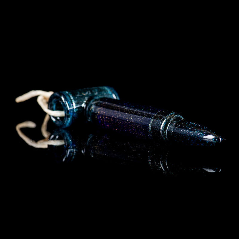 Bullet Pendant in Teal/Cobalt (Signed RMG 2015) by Robert Mickelsen Glass (RAM) - Smoke ATX