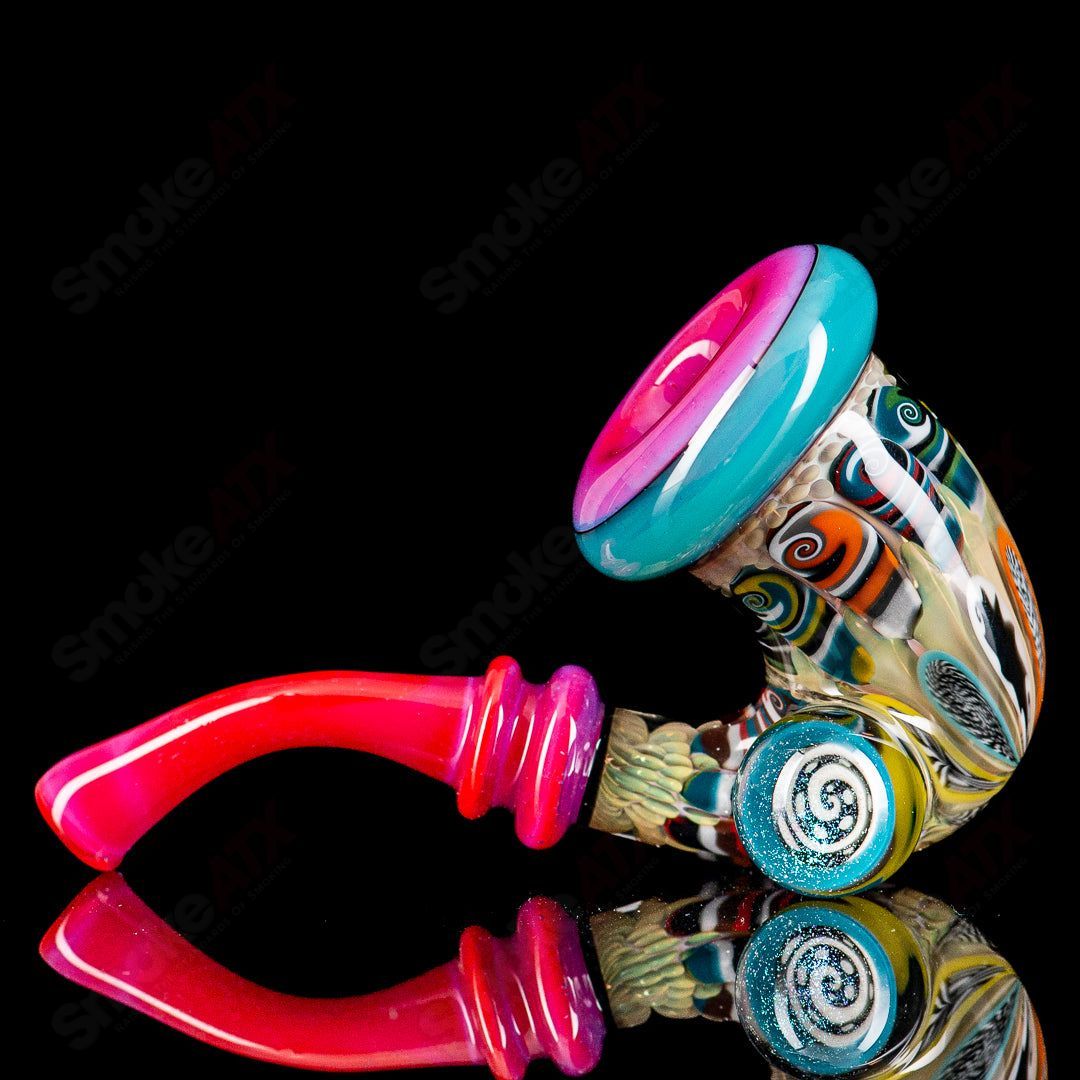 JMass NS Amora Pink Collab Sherlock glass with pink accents, featuring a classic Sherlock design and intricate glass craftsmanship.
