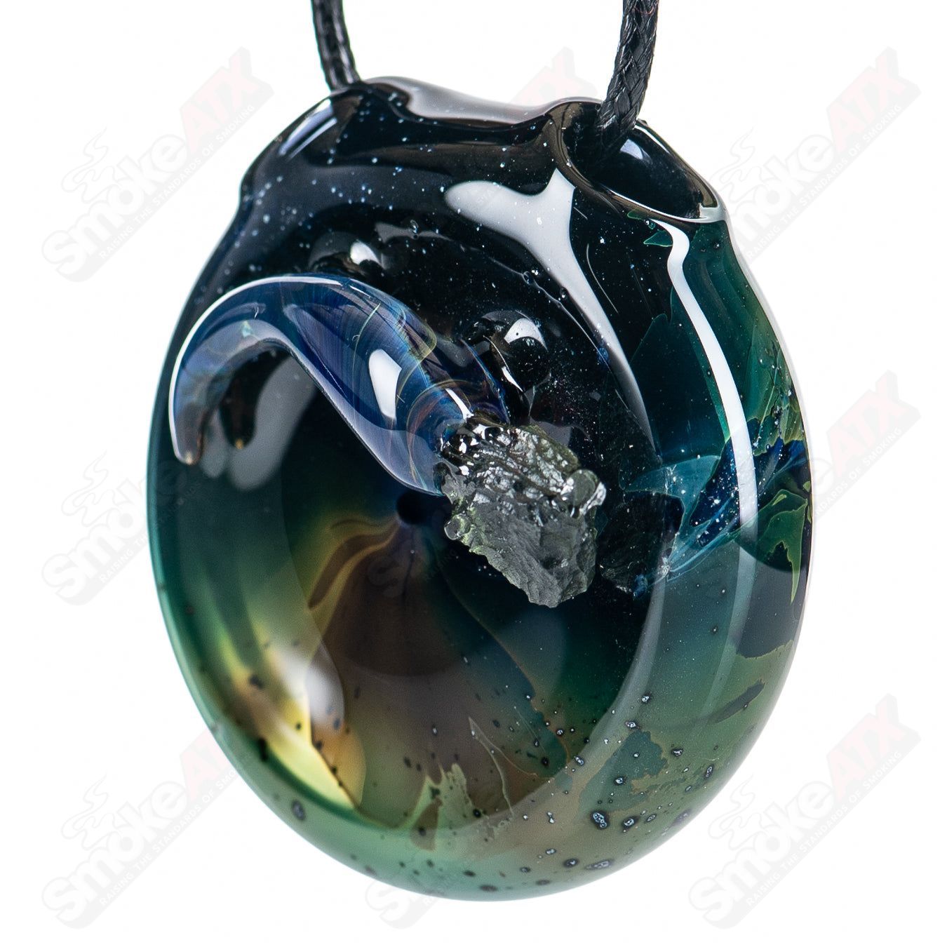 Shooting Star W/ Tektite Pendant by Cdot Glass - Smoke ATX