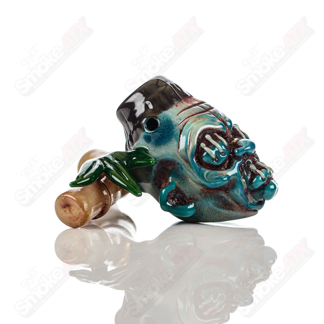 Shrunken Head Sidecar Dry Pipe Ghost Glass - Smoke ATX