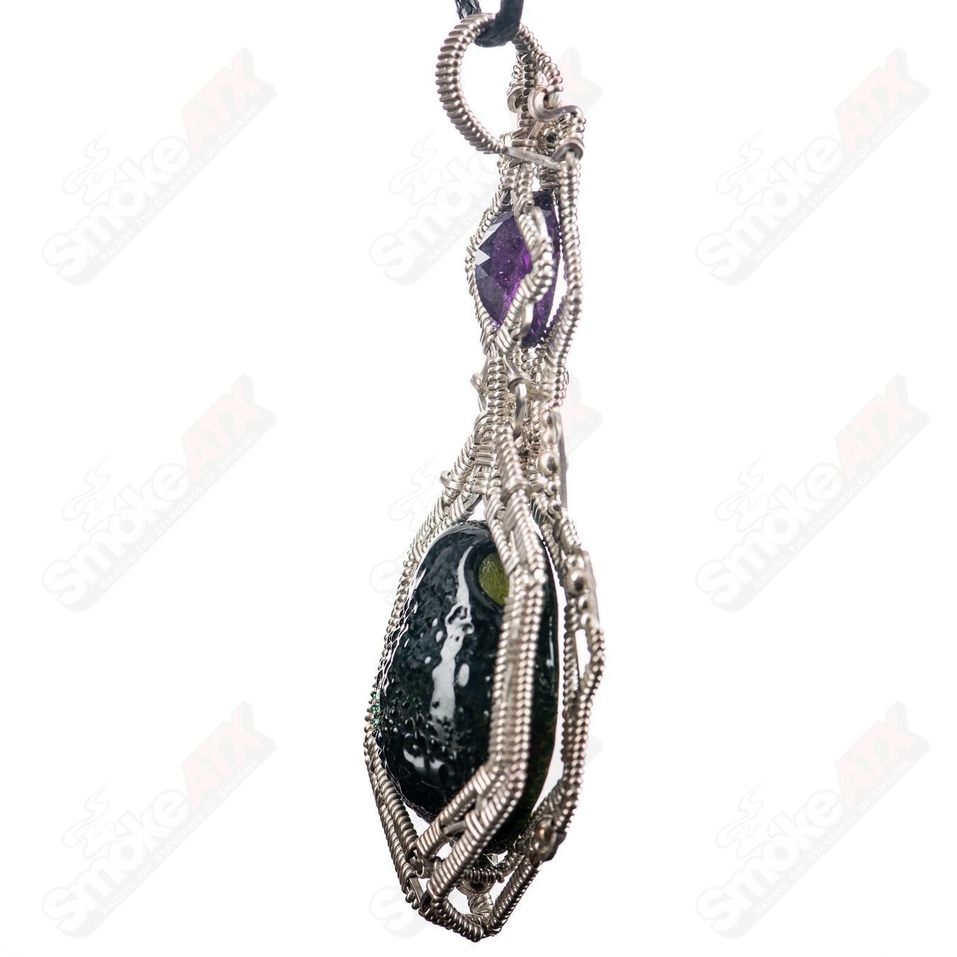 Sterling Silver Wirewrap Avocado Pendant w Faceted Amethyst Accent Mike Bishop x Boots - Smoke ATX