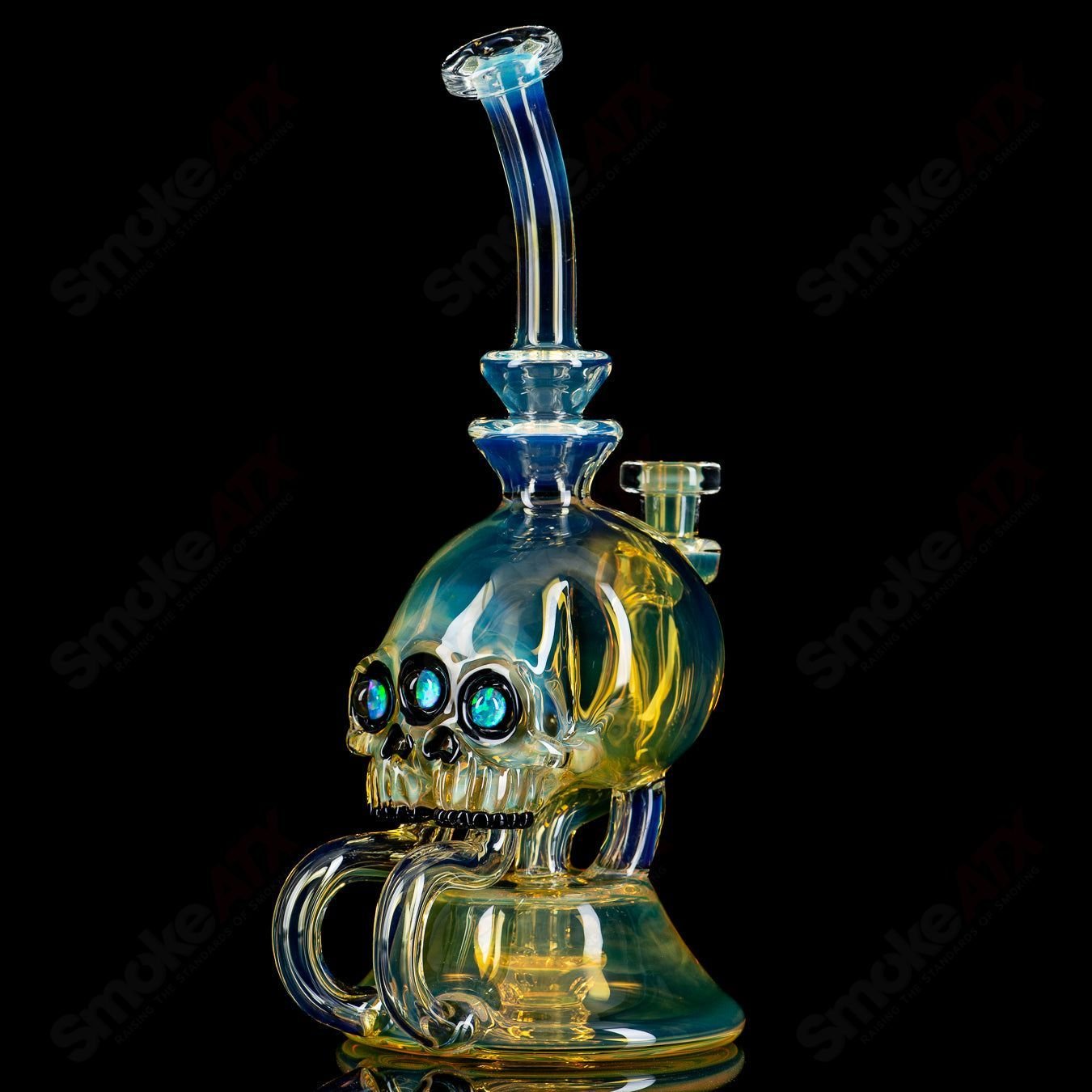 Three Eyed Double Skull Return Drain Rig by AKM - Smoke ATX