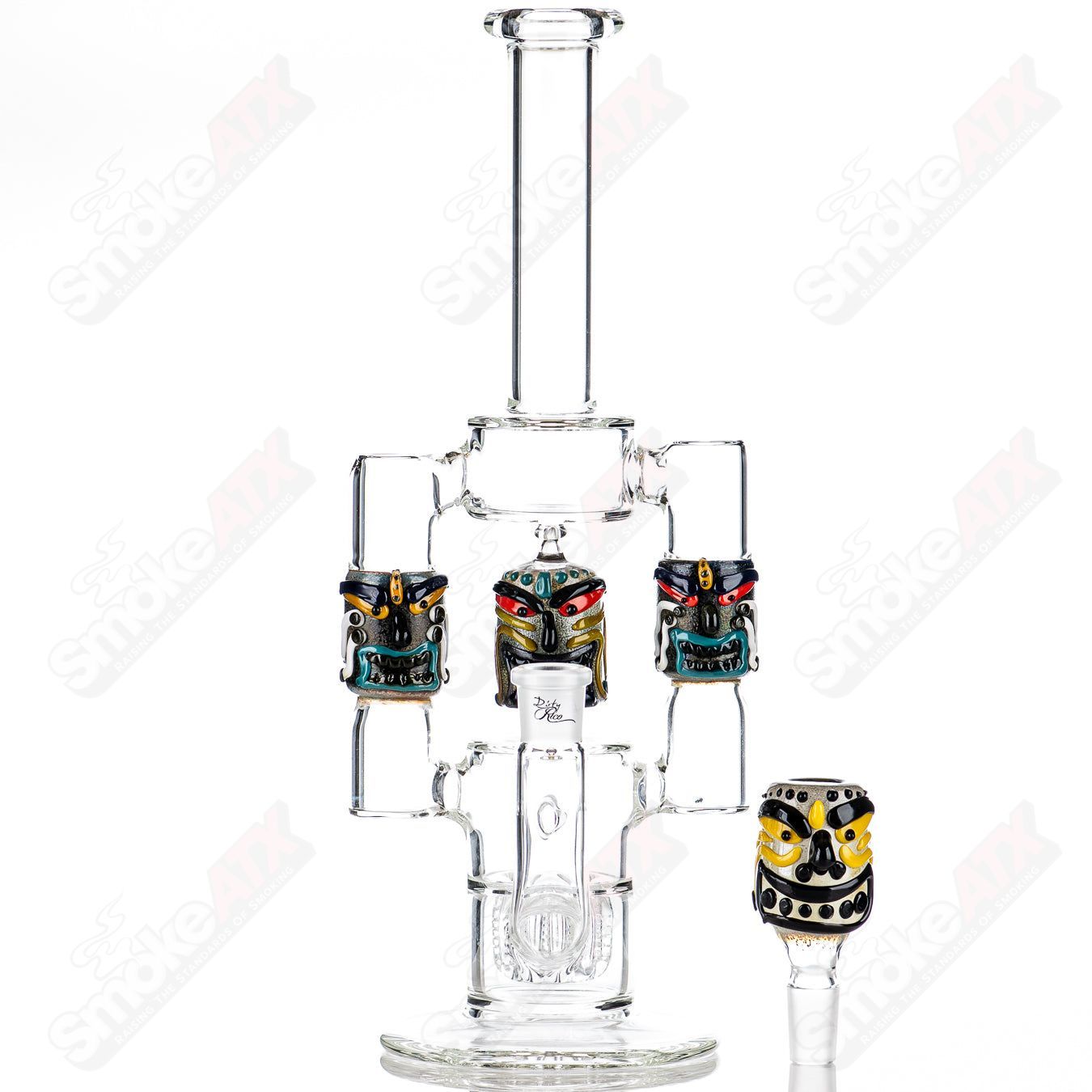 Spinning Tiki Head Scientific Tube by Carsten Carlile & Dirty Rico Glass - Smoke ATX