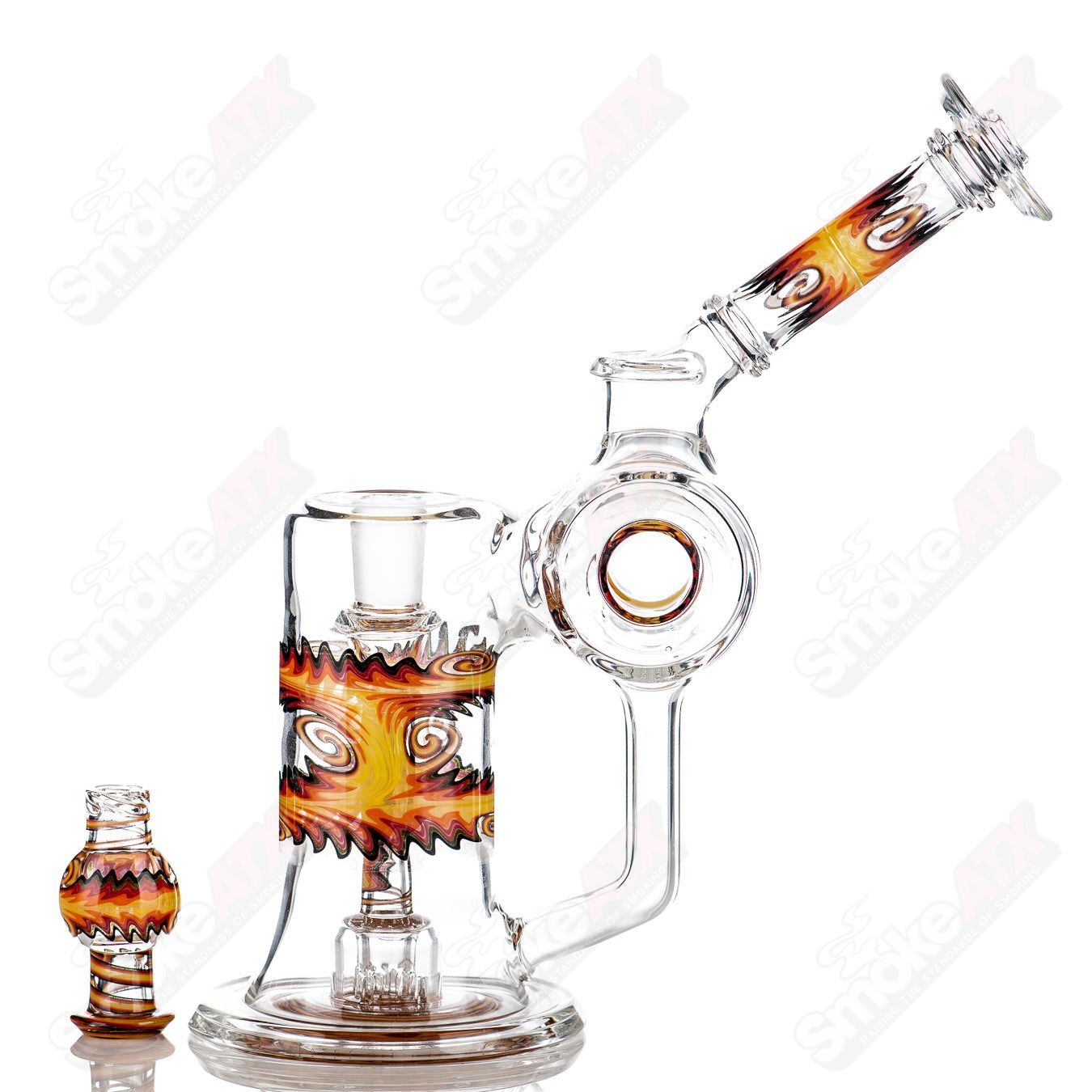 Fire Wig Wag Dumper Recycler w Matching Spinner Cap by The Glass Carpenter - Smoke ATX