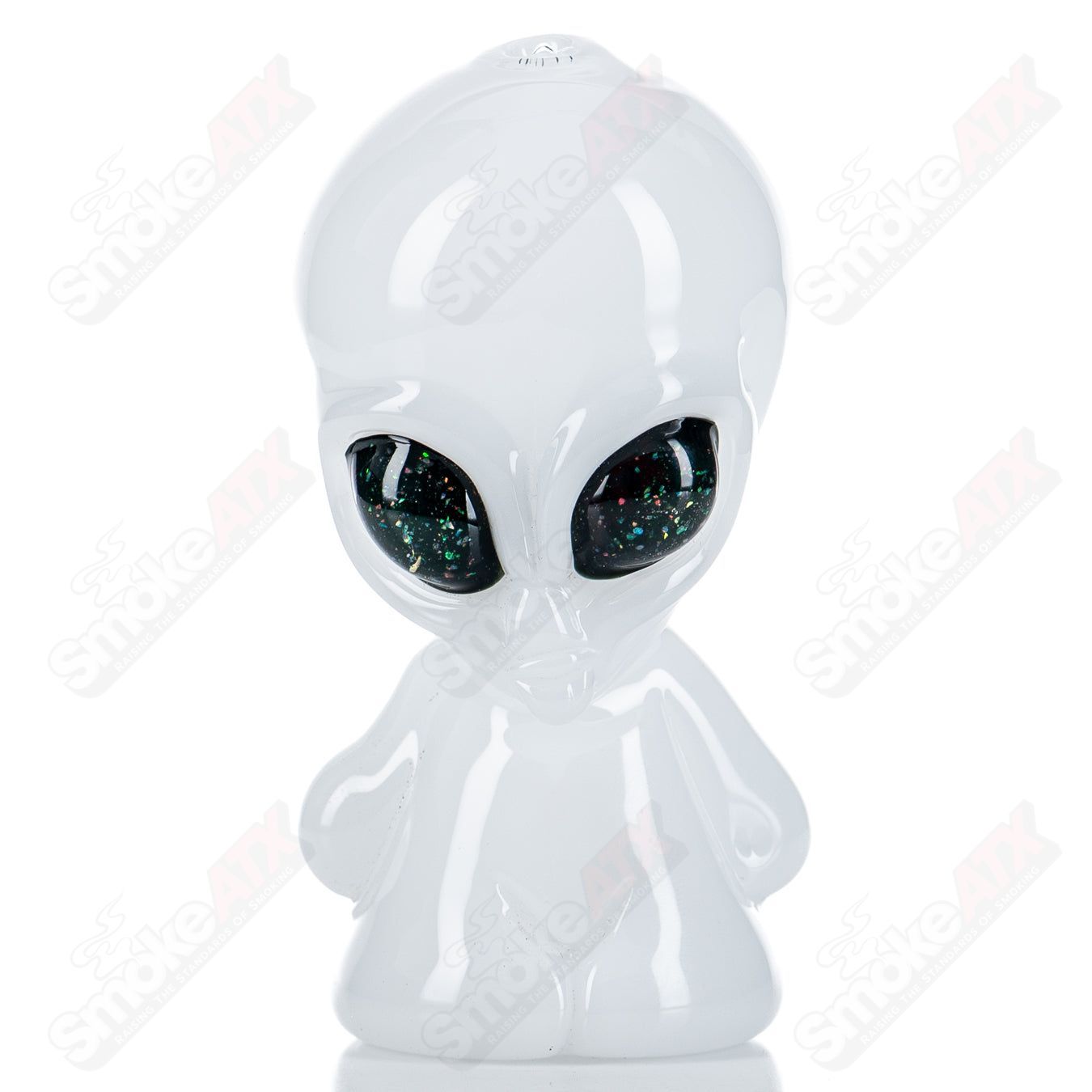 White W/ UV Crushed Opal Eyes Alien Hand Pipe by Ghost Glass - Smoke ATX
