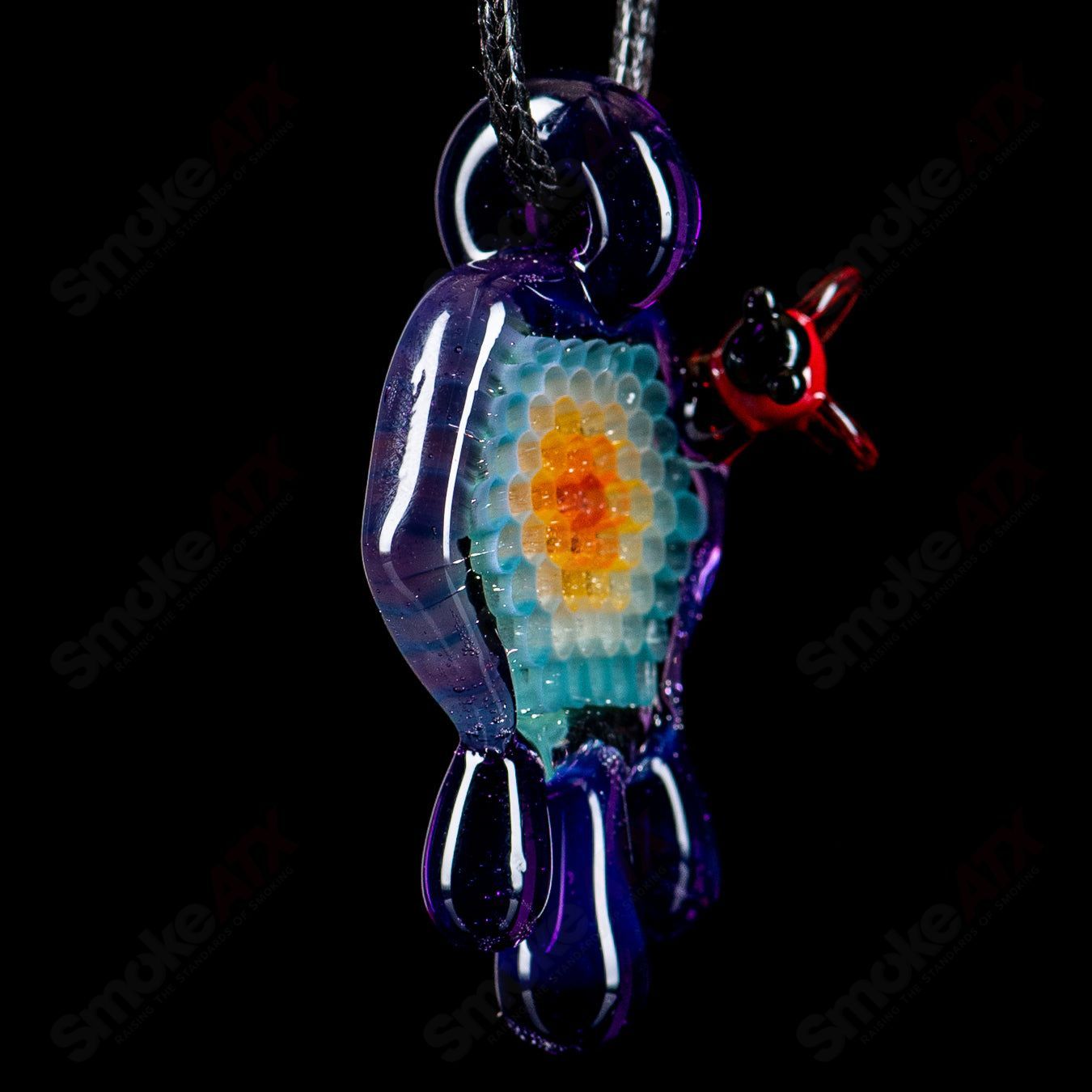 #2 Small Color Honeycomb Drip Pendant by Joe P Glass - Smoke ATX