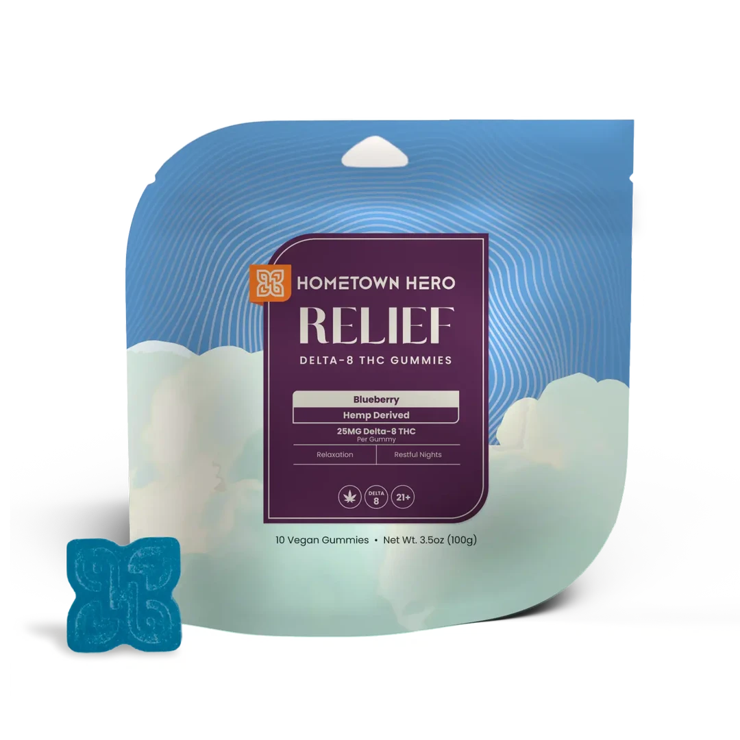 250mg Blueberry Delta 8 Relief Gummies Hometown Hero - Smoke ATX