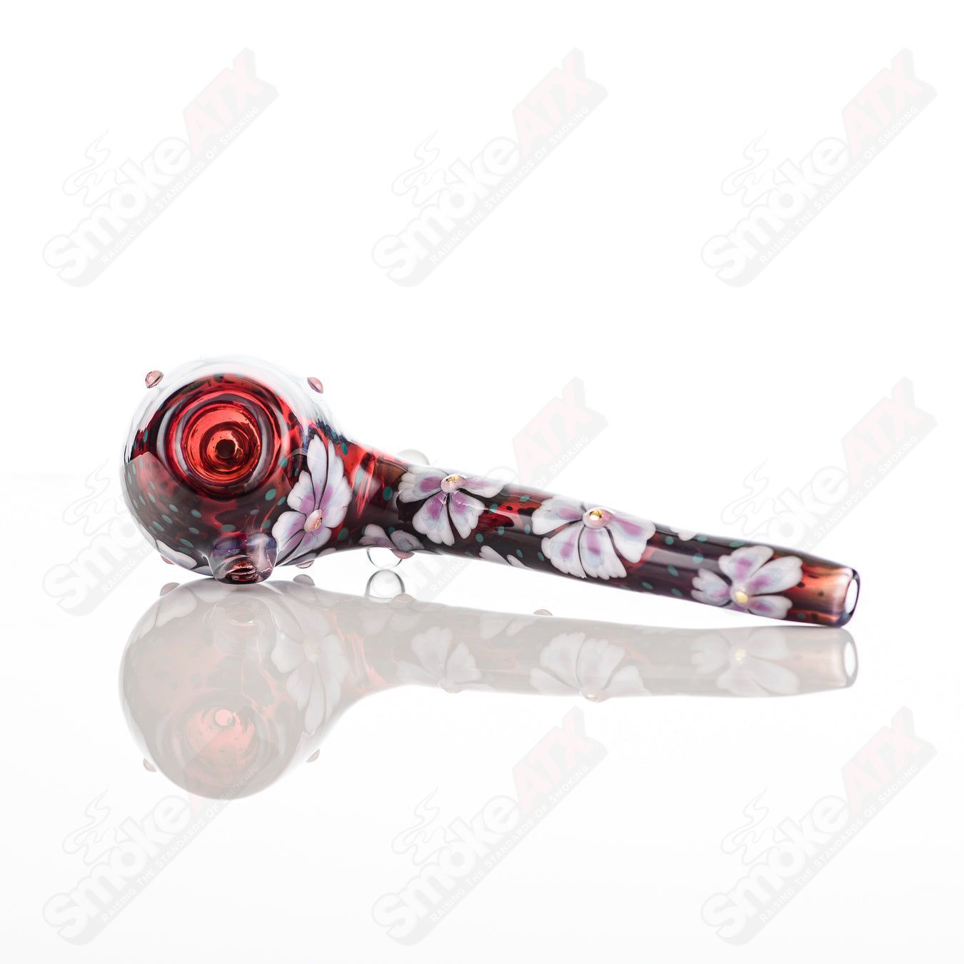 Red Sherlock W/ Pink Flowers by Sarita Glass - Smoke ATX