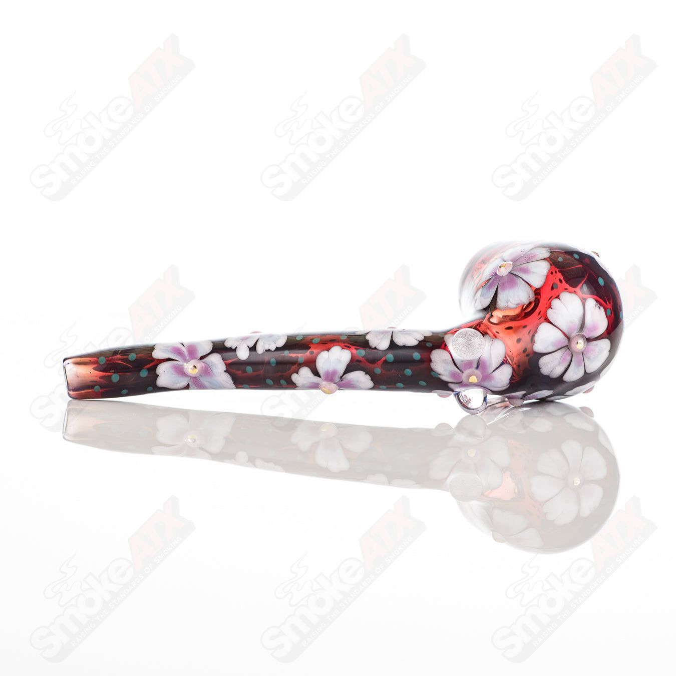 Red Sherlock W/ Pink Flowers by Sarita Glass - Smoke ATX