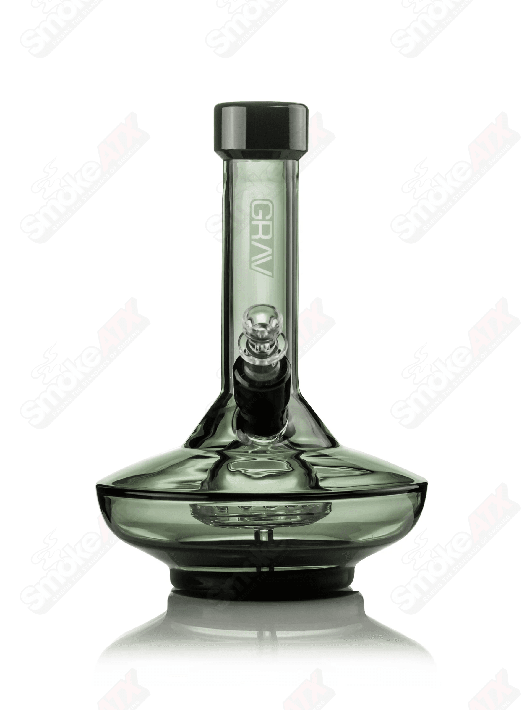 8" Smoke w Black Accents Small Wide Base Water Pipe  Grav - Smoke ATX