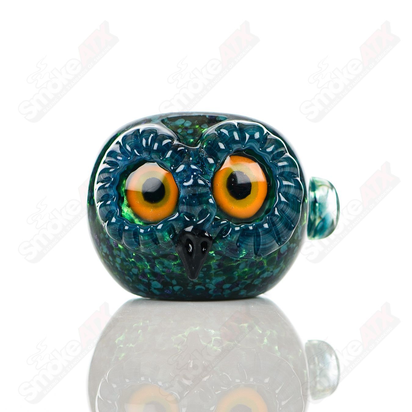 Cyan Spotted Owl Spoon Four Winds Flameworks - Smoke ATX