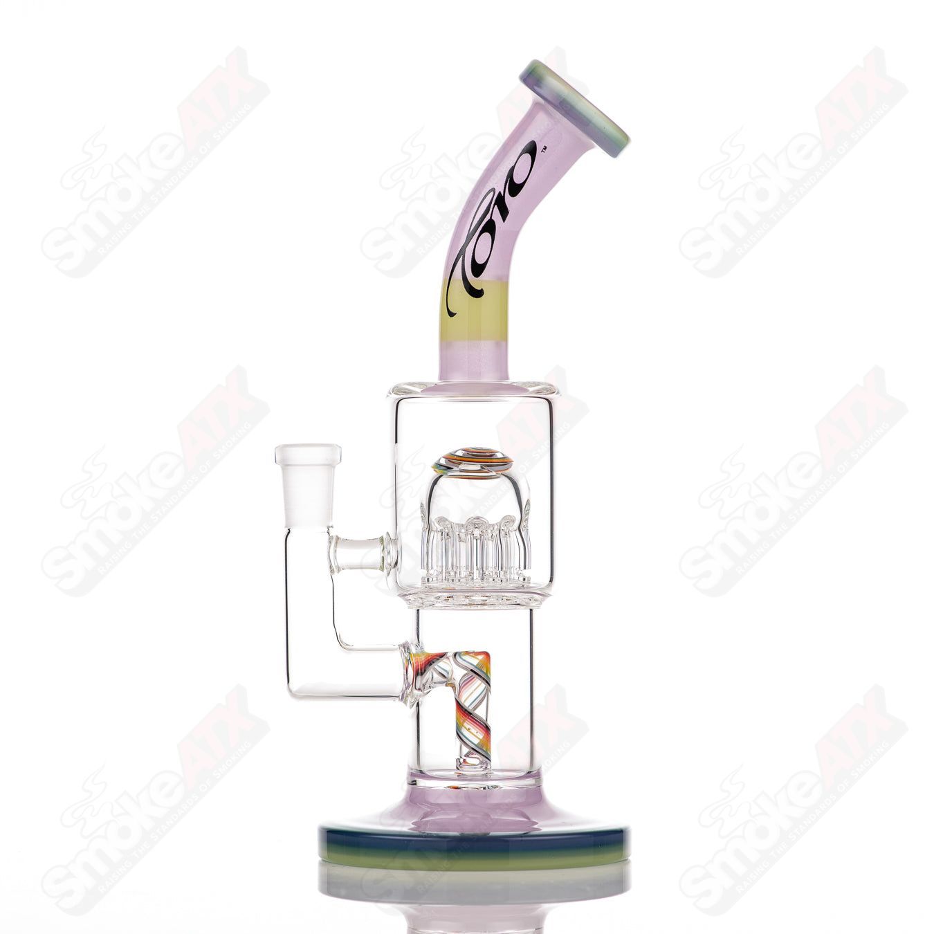 1 Double Macro 8 - Arm Tree w Full Color UV Accent Foot/Mouthpiece Toro Glass - Smoke ATX