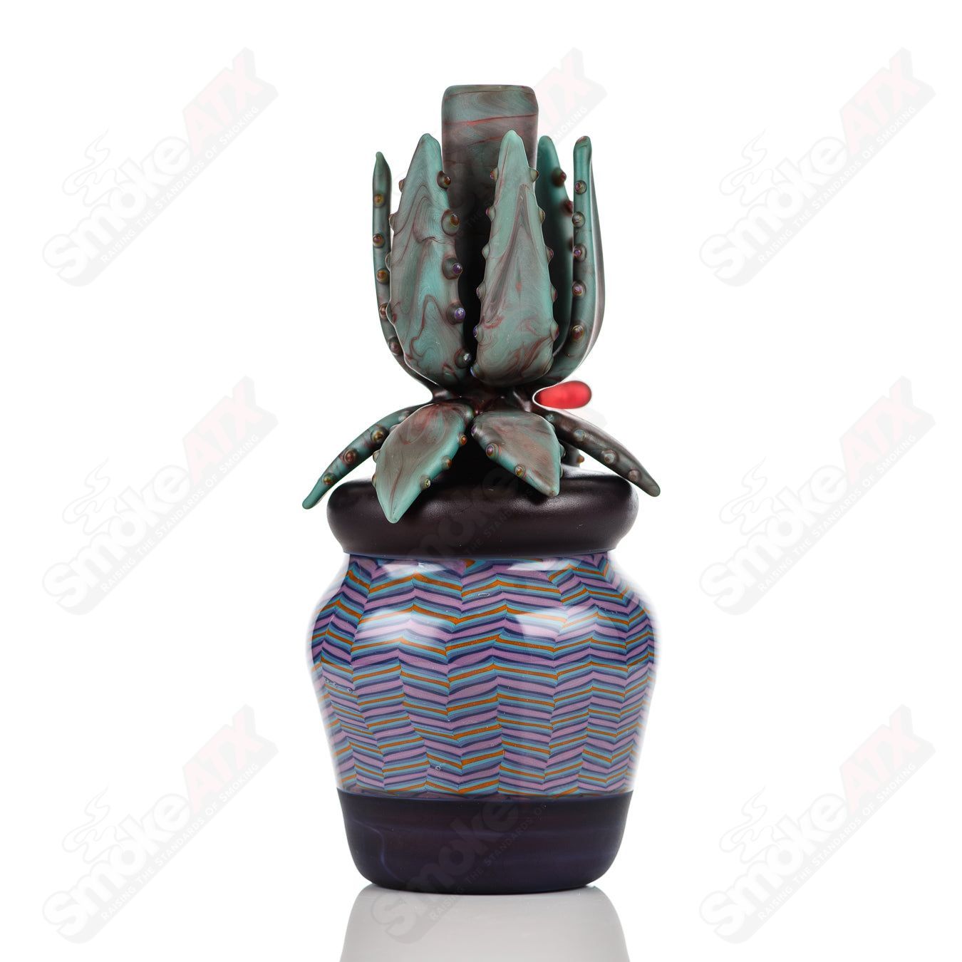 10mm Worked Cactus Waterpipe by Bird Dog & Sarita Glass - Smoke ATX