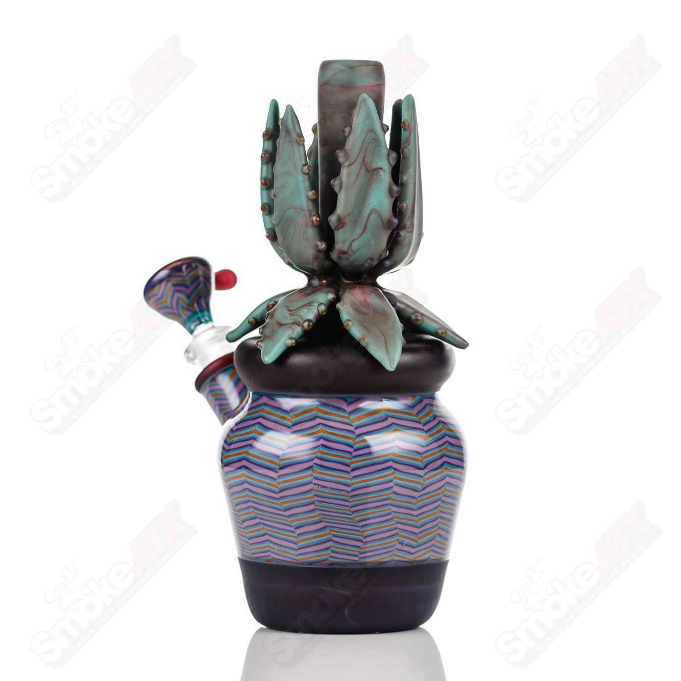 10mm Worked Cactus Waterpipe by Bird Dog & Sarita Glass - Smoke ATX