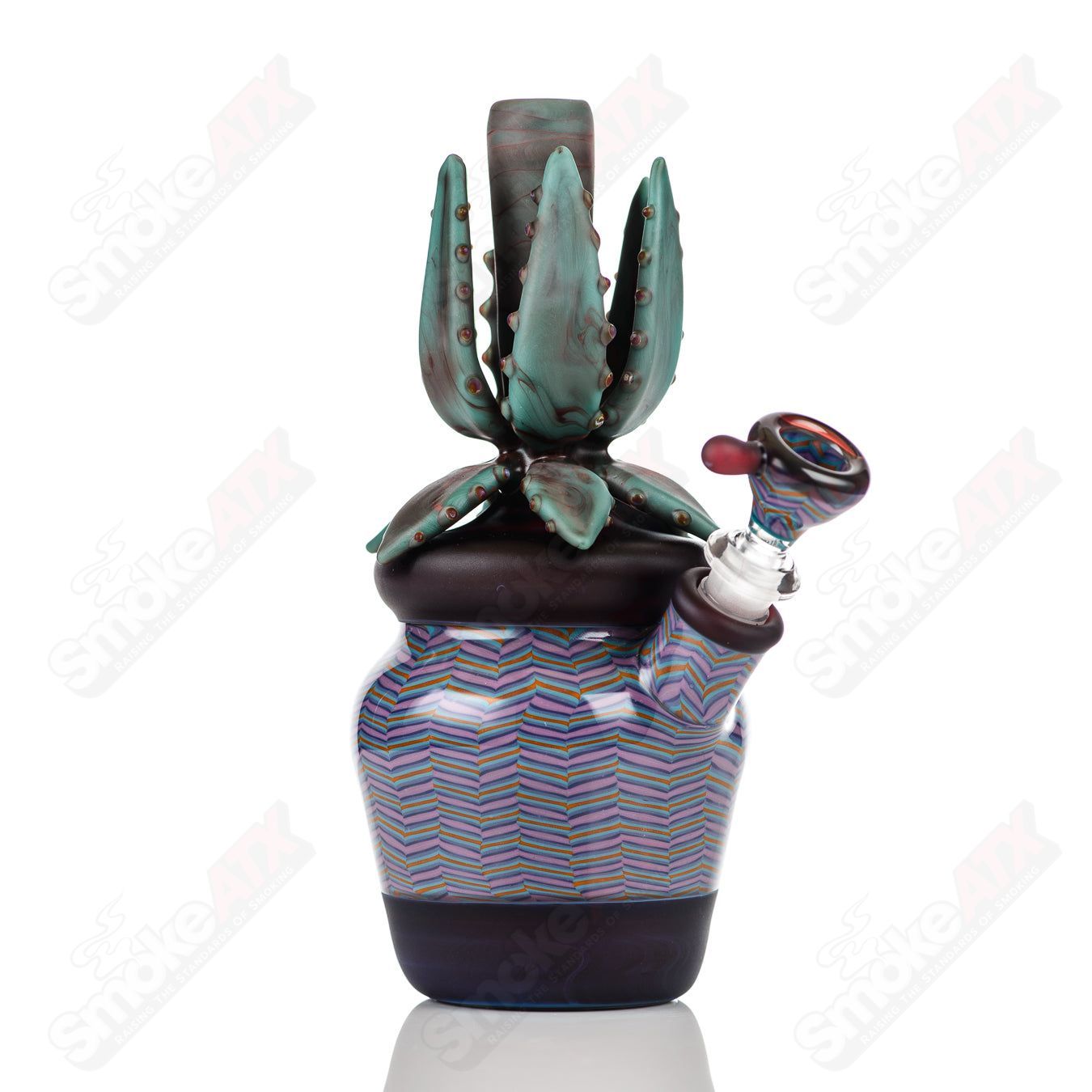 10mm Worked Cactus Waterpipe by Bird Dog & Sarita Glass - Smoke ATX