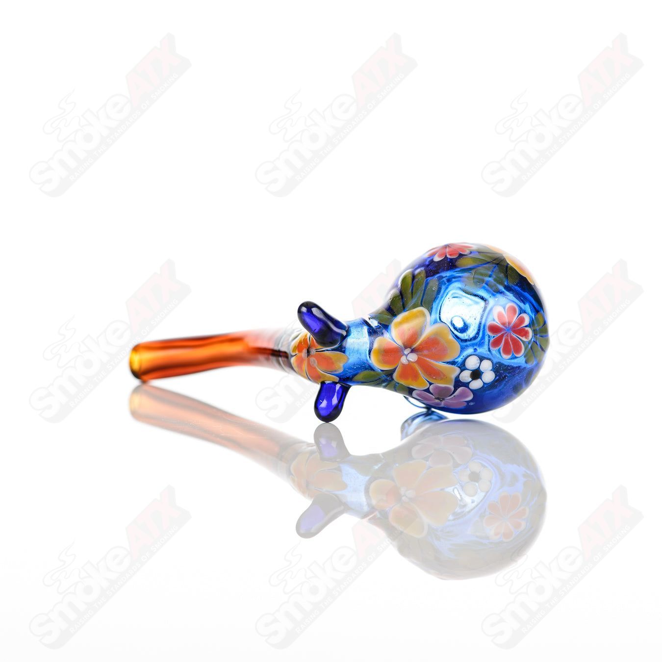 Cobalt Sherlock W/ Multi-Color Flowers by Sarita Glass - Smoke ATX