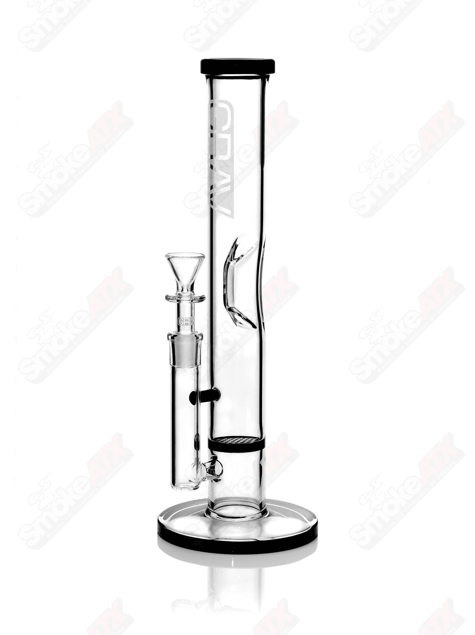 12in Clear/Black Disk Perc Straight Base Waterpipe w Black Accents Grav - Smoke ATX