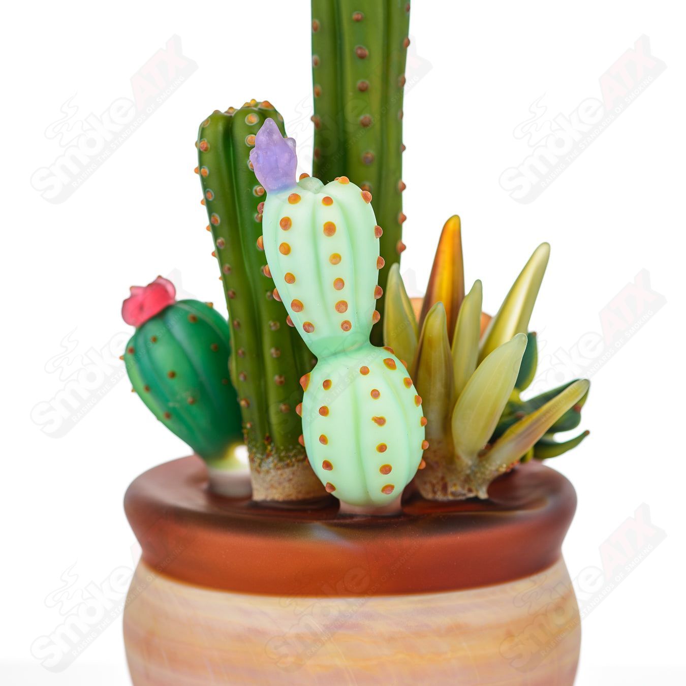 14mm Cactus Succulent Waterpipe by Turtle Time & Sarita Glass - Smoke ATX