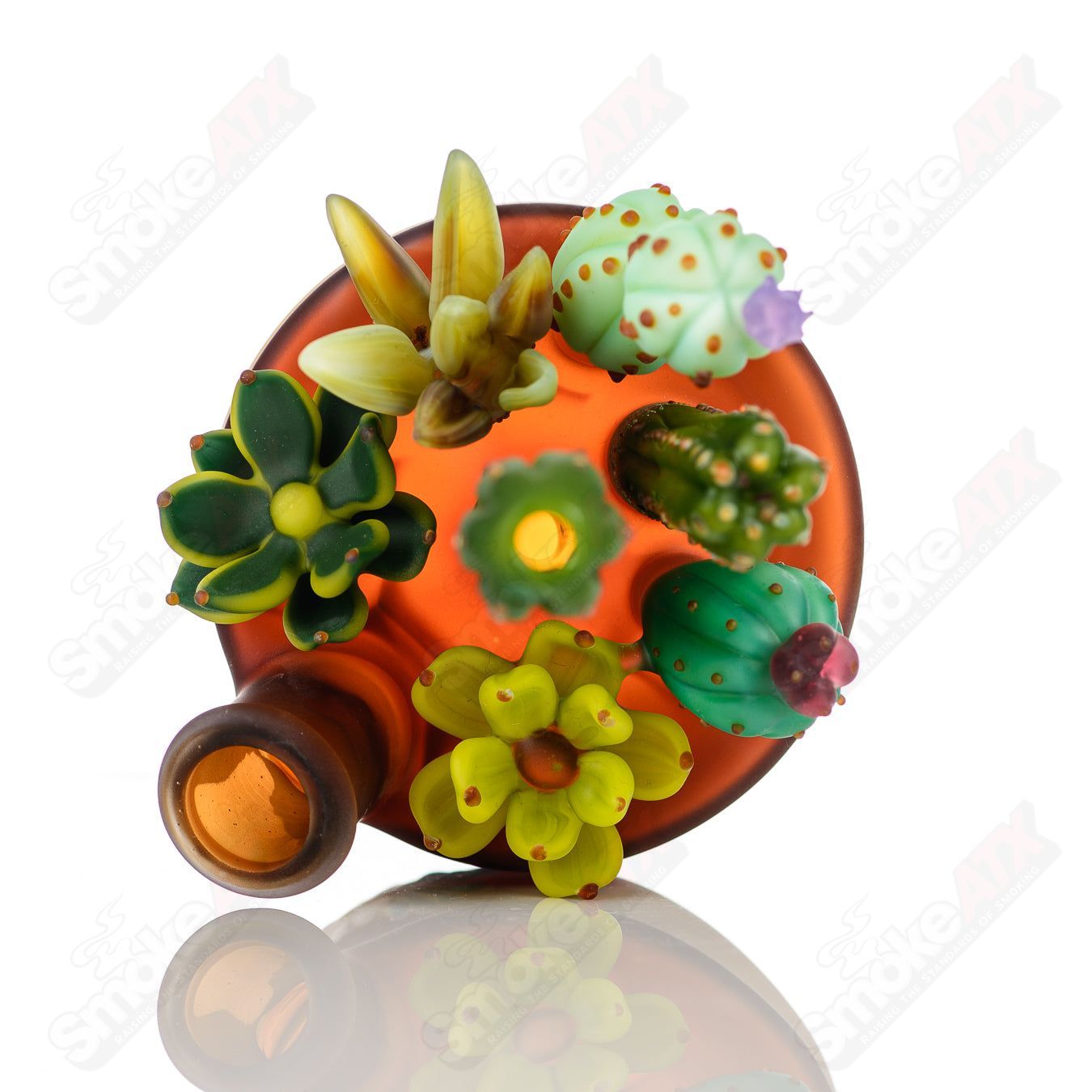 14mm Cactus Succulent Waterpipe by Turtle Time & Sarita Glass - Smoke ATX