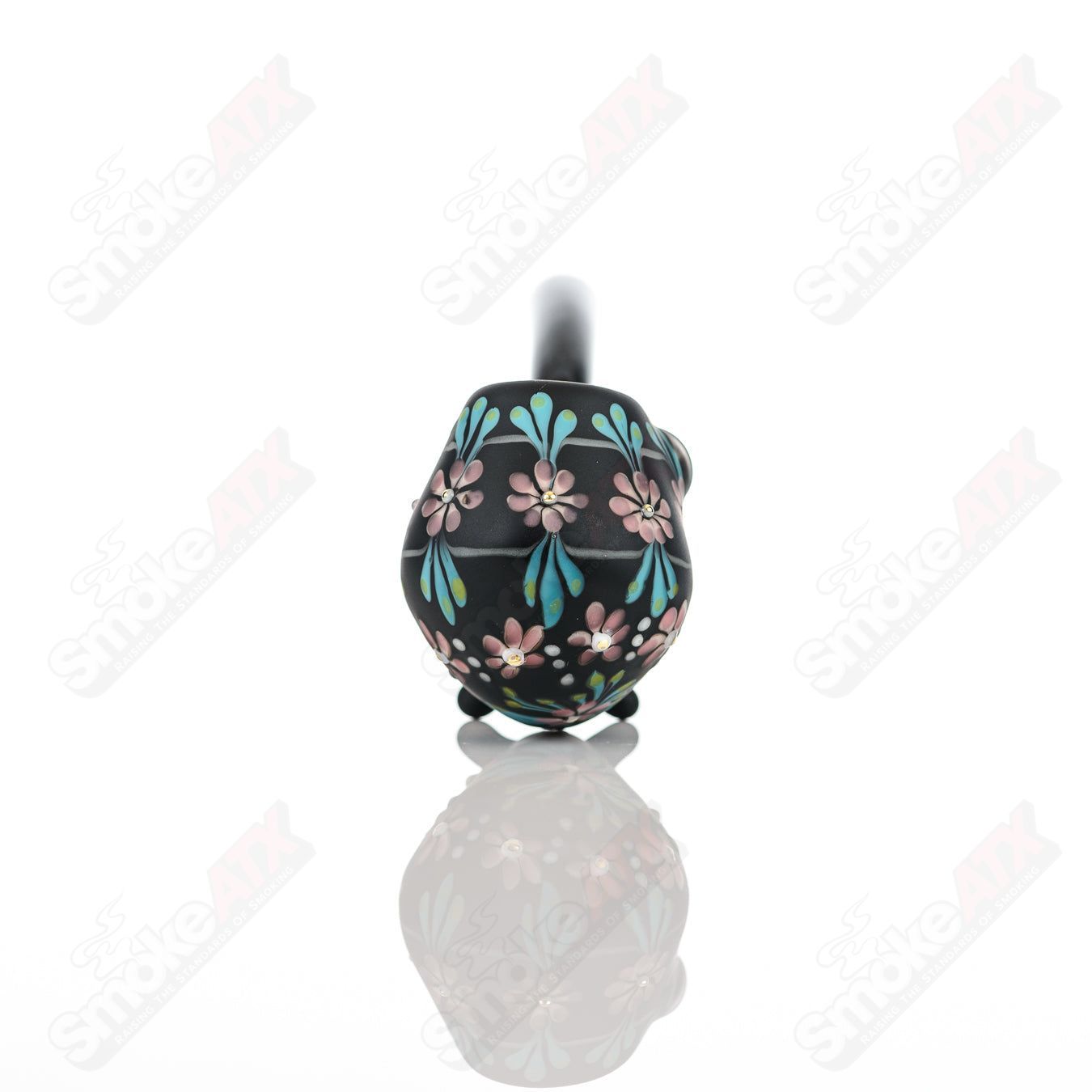 Sand-blasted Black Sherlock W/ Purple Flowers by Sarita Glass - Smoke ATX