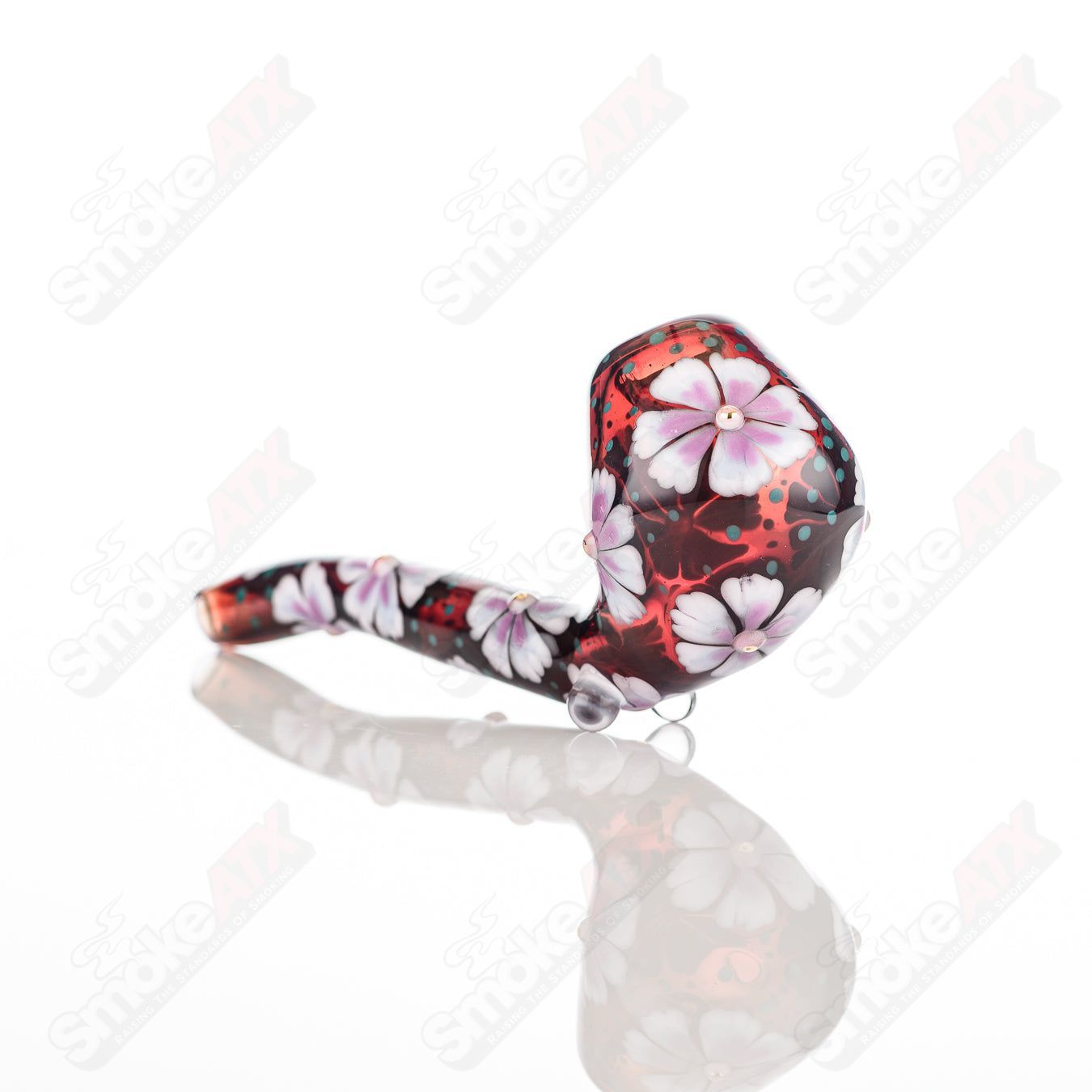 Red Sherlock W/ Pink Flowers by Sarita Glass - Smoke ATX