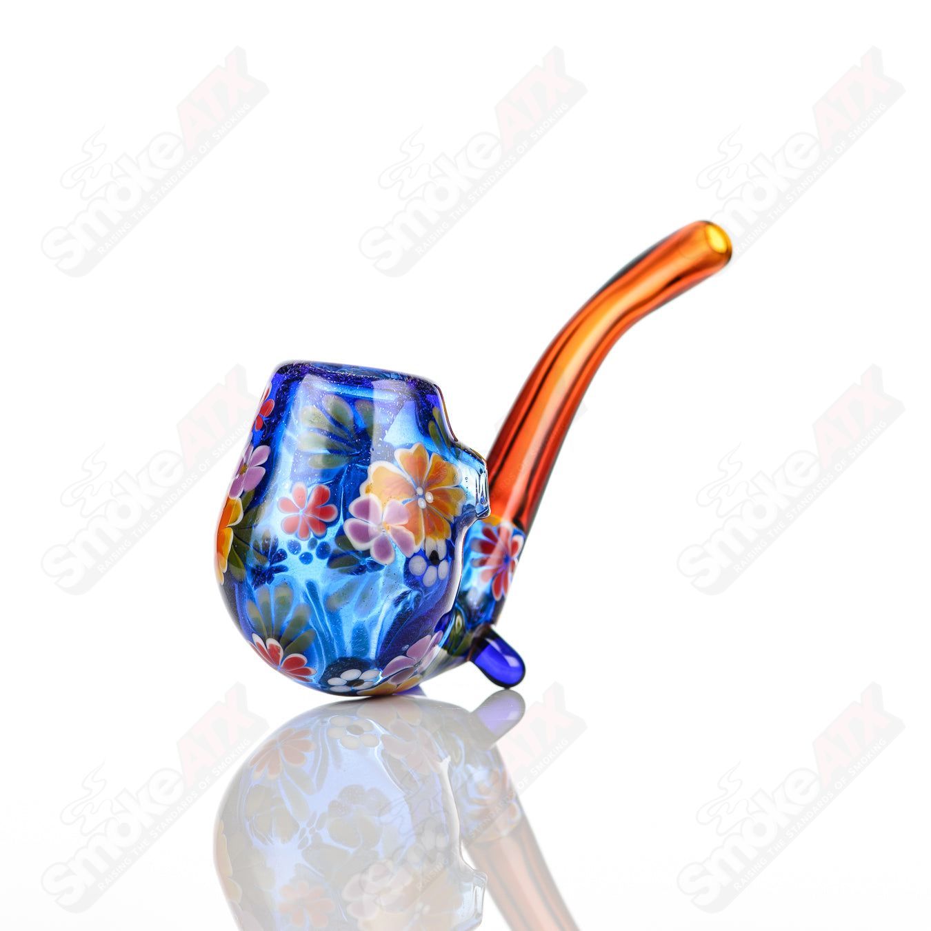Cobalt Sherlock W/ Multi-Color Flowers by Sarita Glass - Smoke ATX