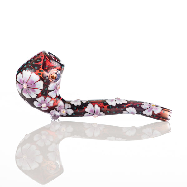 Red Sherlock W/ Pink Flowers by Sarita Glass - Smoke ATX