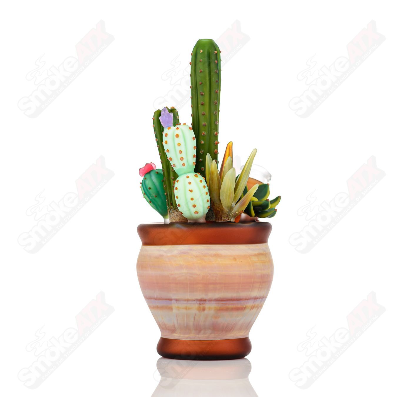 14mm Cactus Succulent Waterpipe by Turtle Time & Sarita Glass - Smoke ATX