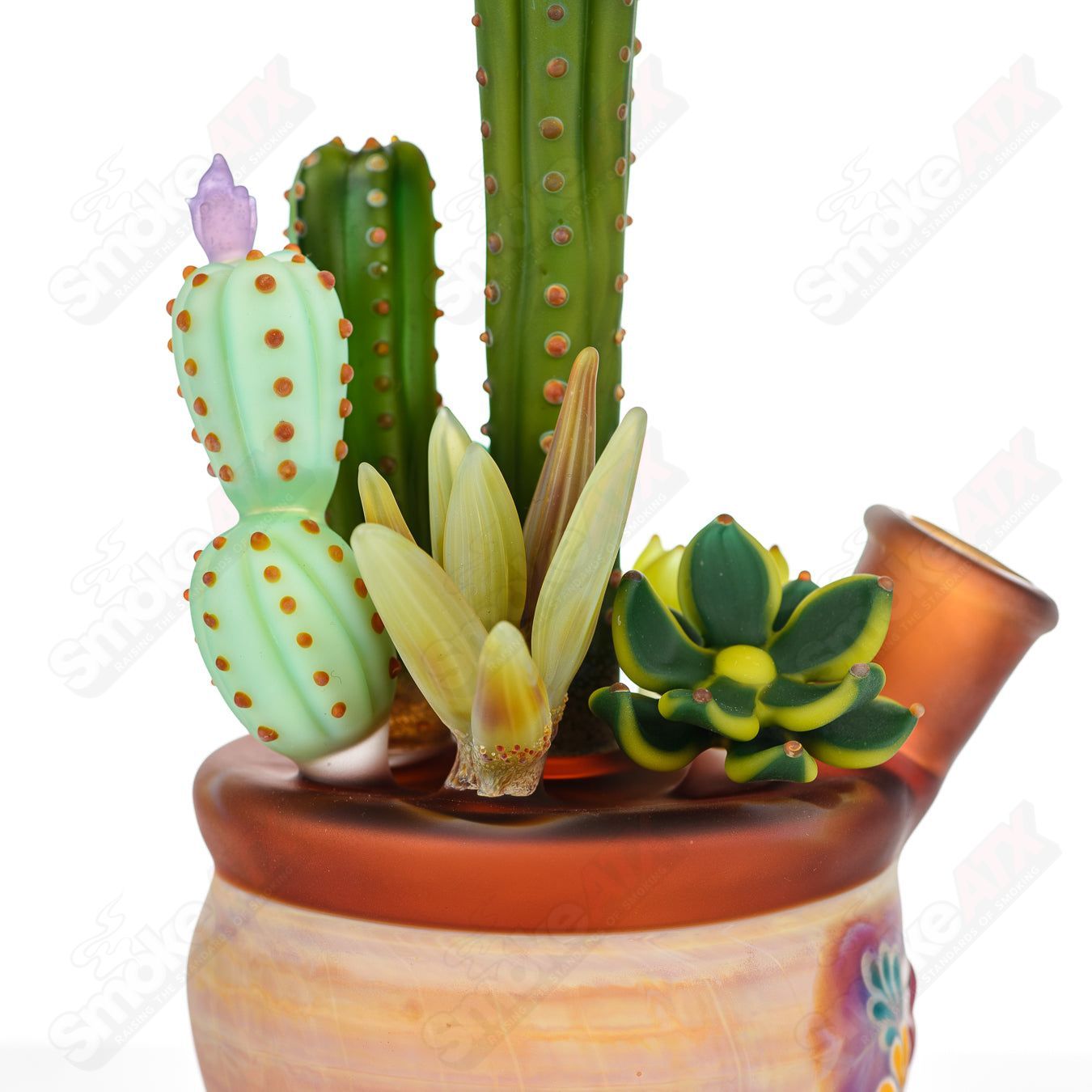 14mm Cactus Succulent Waterpipe by Turtle Time & Sarita Glass - Smoke ATX