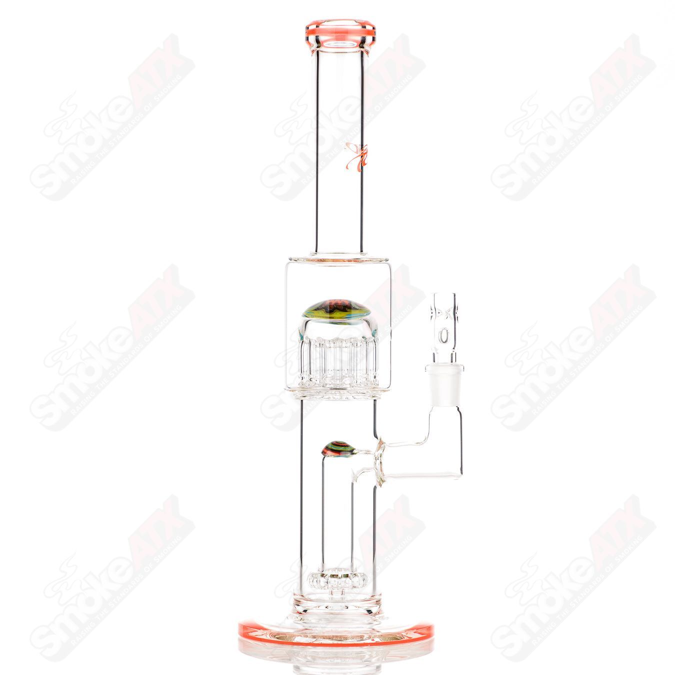 #1 14mm Mini Circ to 13 Arm Conturax w Color Accent and Worked Section Toro Glass - Smoke ATX