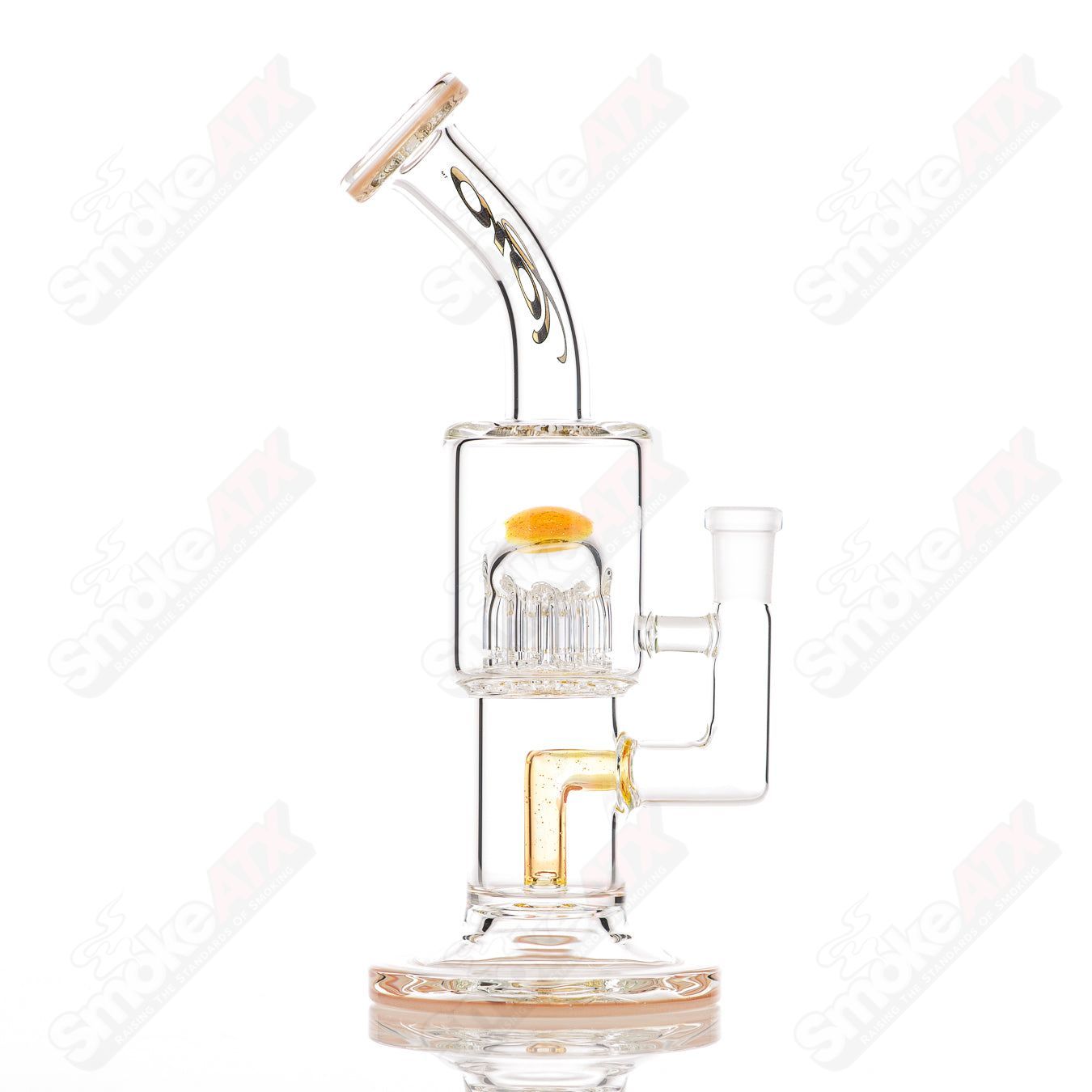 #2 10mm Double Macro 8-Arm Tree w 2 Color Accent Foot/Mouthpiece Toro Glass - Smoke ATX