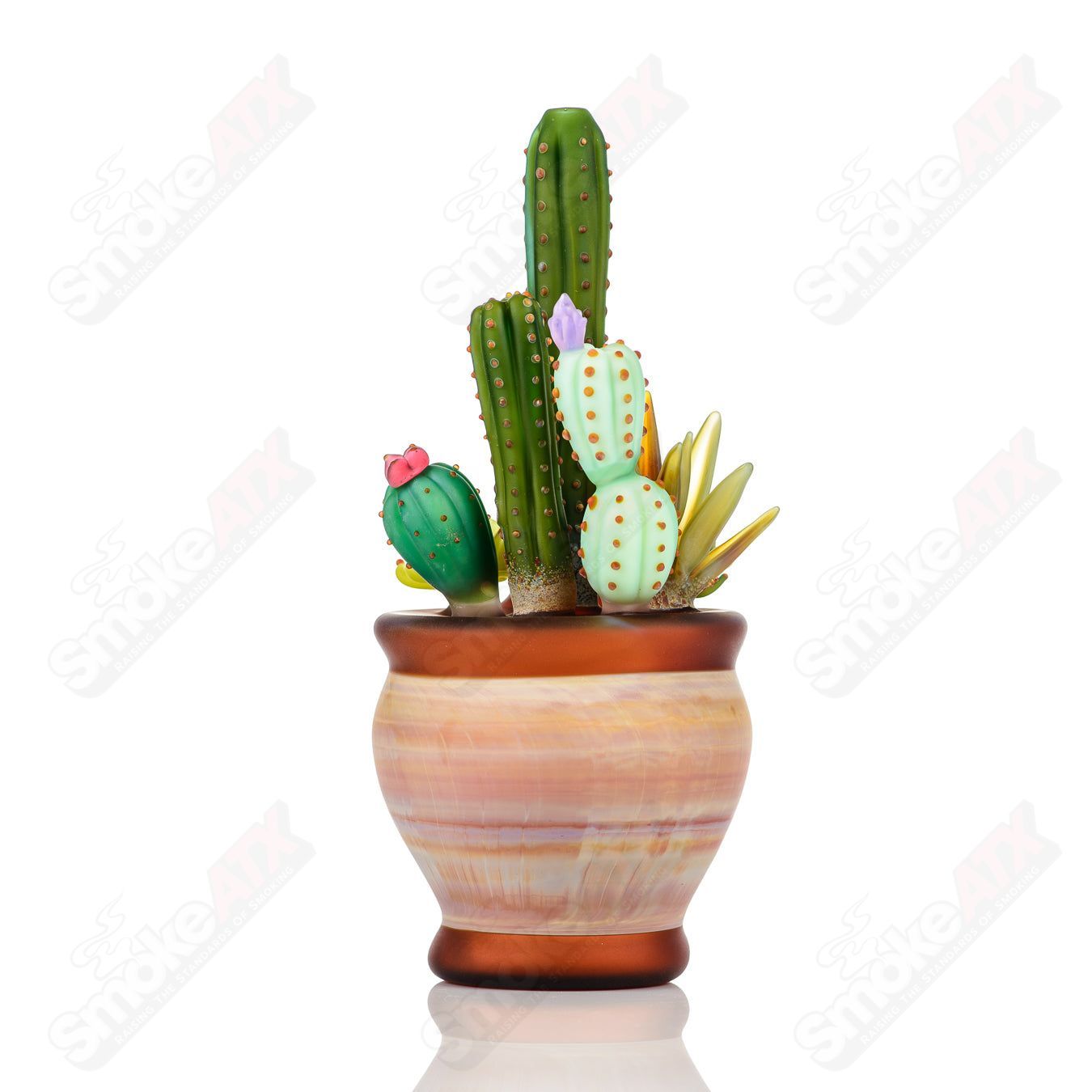 14mm Cactus Succulent Waterpipe by Turtle Time & Sarita Glass - Smoke ATX