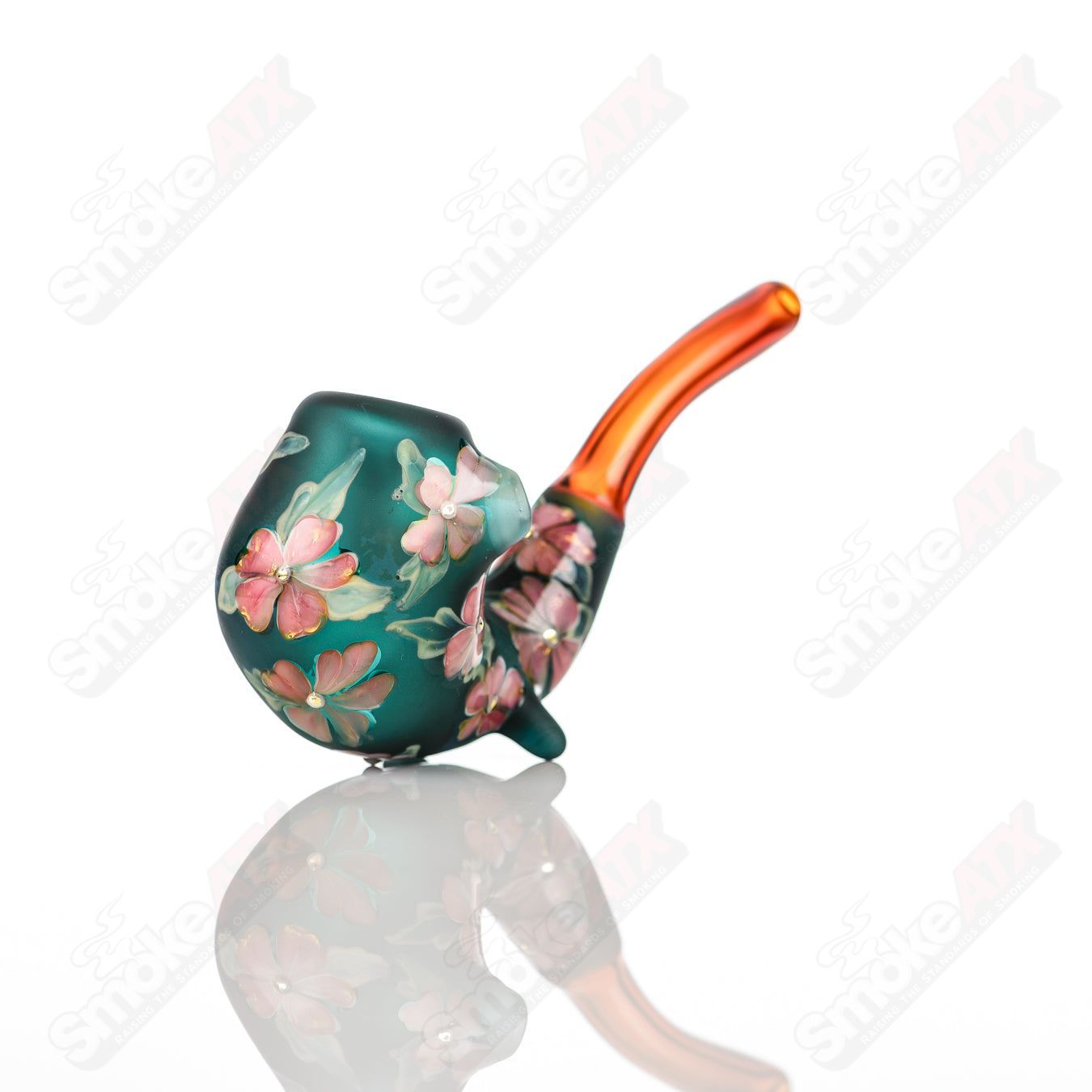 Teal Sherlock W/ Pink Flowers by Sarita Glass - Smoke ATX