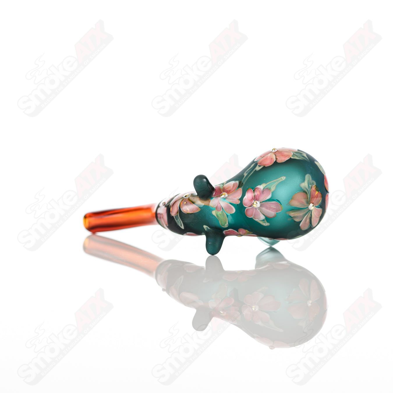 Teal Sherlock W/ Pink Flowers by Sarita Glass - Smoke ATX