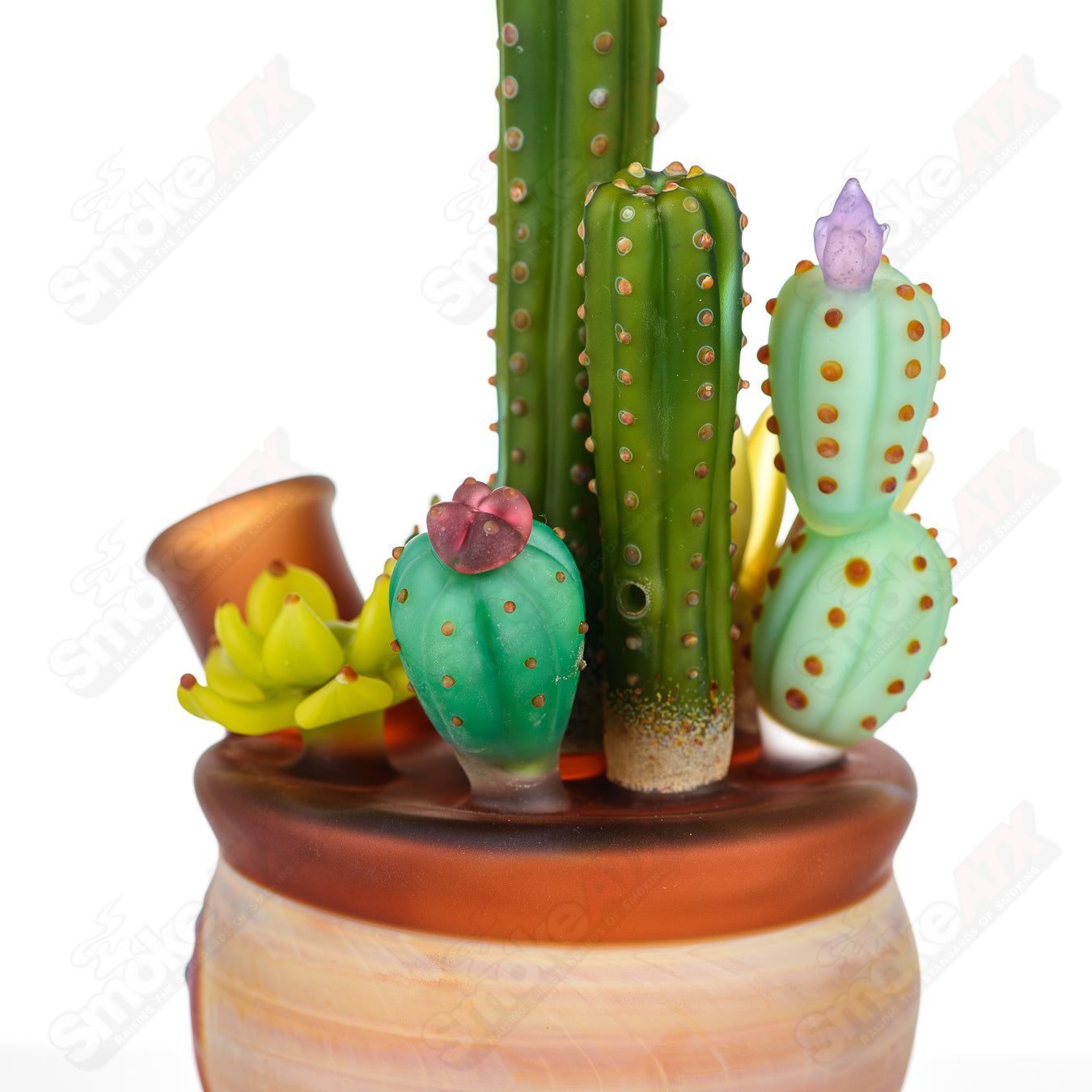 14mm Cactus Succulent Waterpipe by Turtle Time & Sarita Glass - Smoke ATX