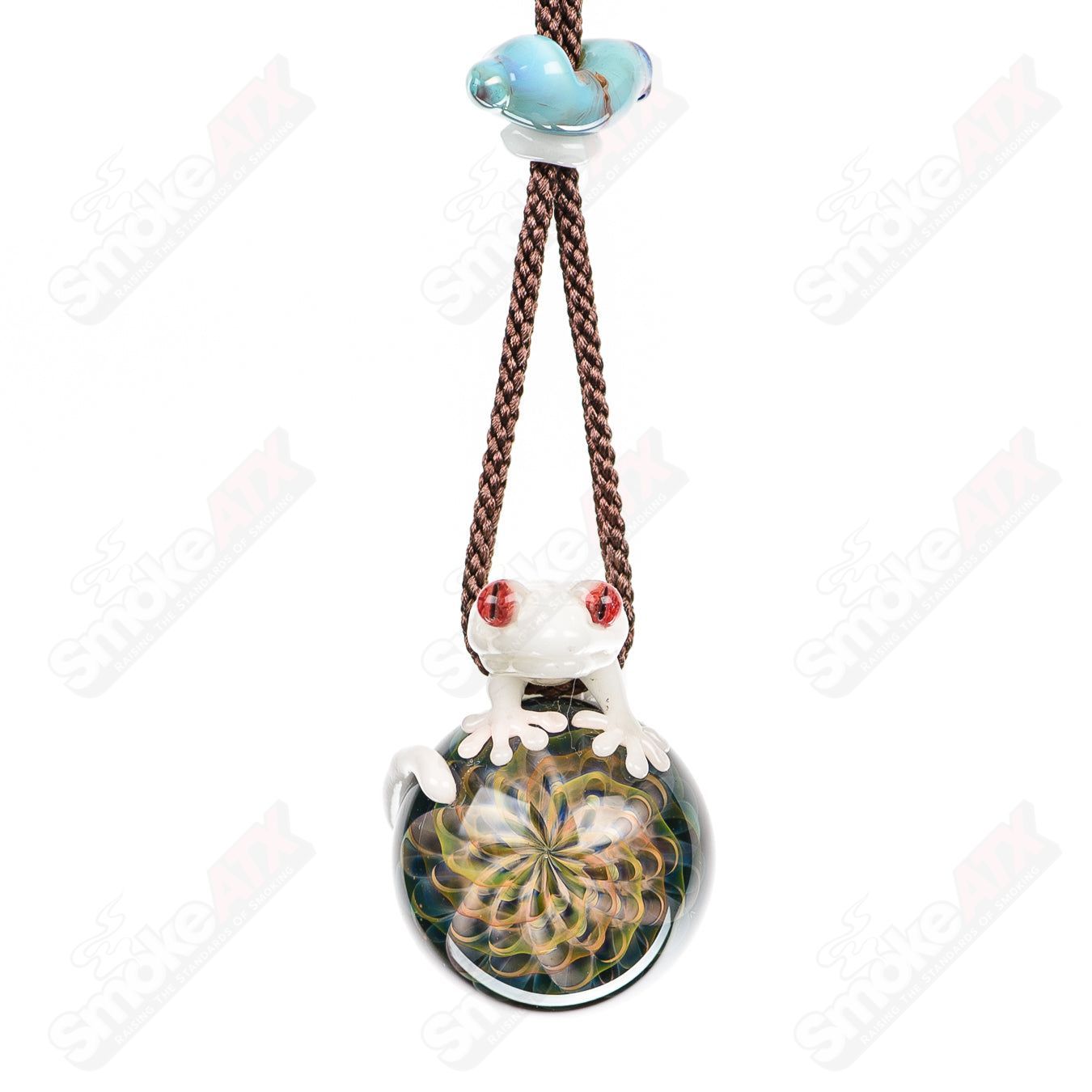 Gecko and the Flower Pendant Kengtaro Glass - Smoke ATX