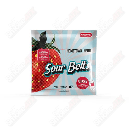 500mg Strawberry Shock Sour Belts (D9/D8/D10/THCp/THCv) Hometown Hero - Smoke ATX