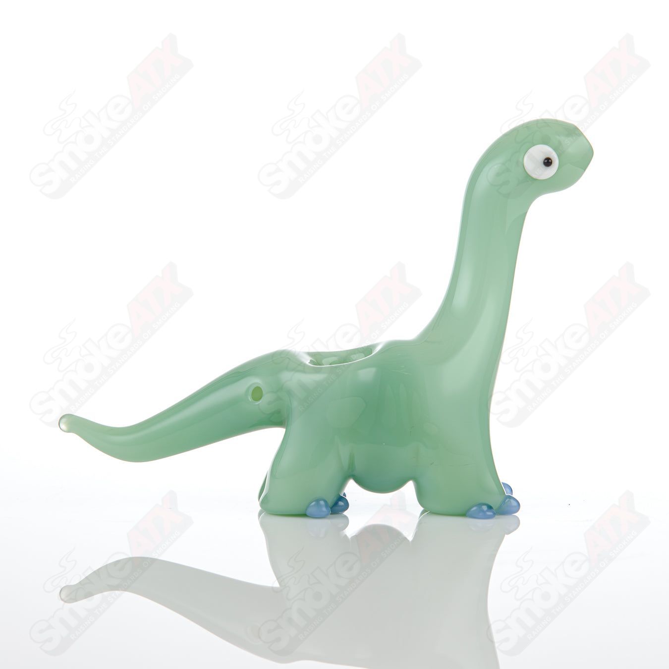 Jade Dino Pipe w Blue Accents Nicko Glass - Smoke ATX