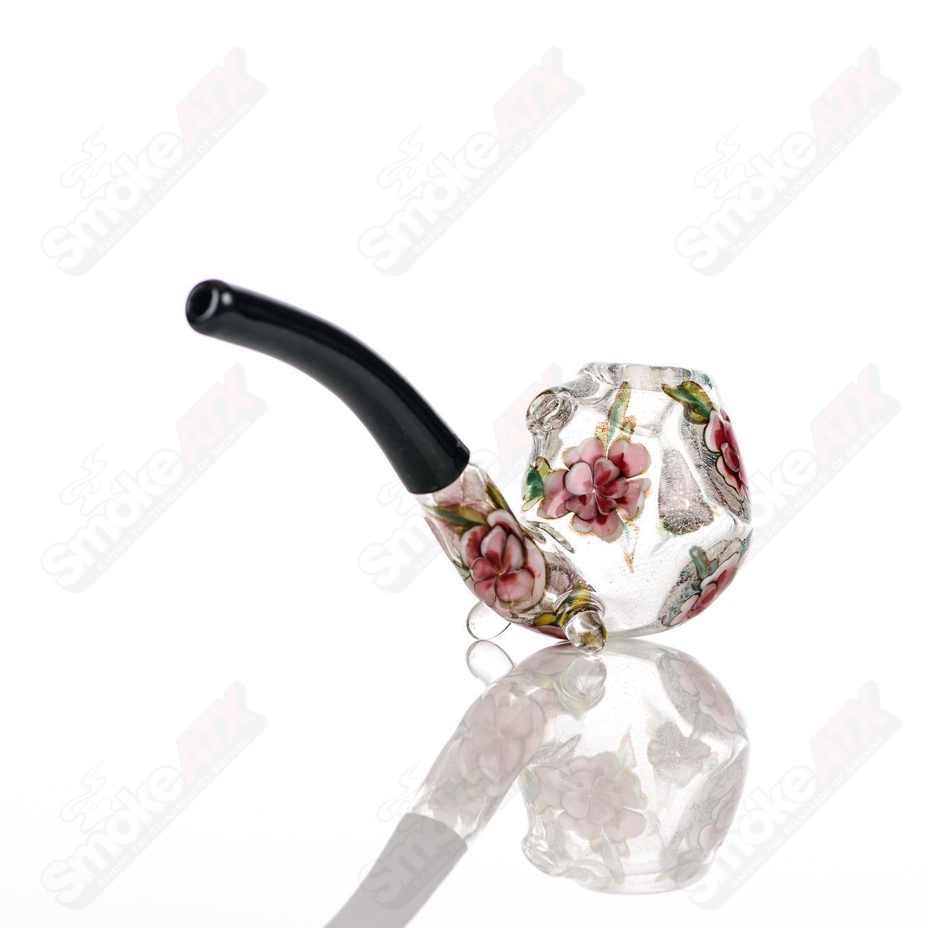 Clear Dichro Glass Sherlock W/ Pink Flowers by Sarita Glass - Smoke ATX
