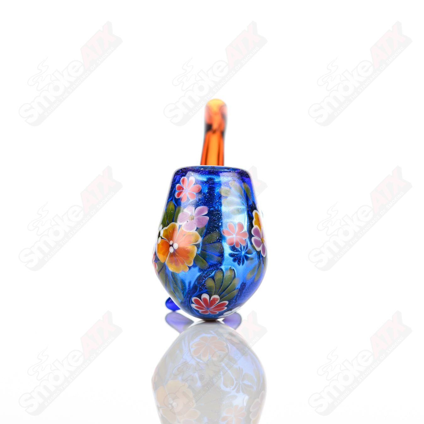Cobalt Sherlock W/ Multi - Color Flowers by Sarita Glass - Smoke ATX