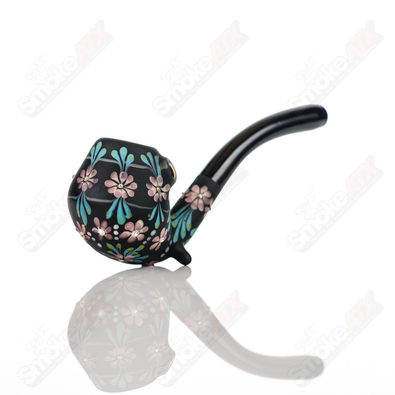 Sand-blasted Black Sherlock W/ Purple Flowers by Sarita Glass - Smoke ATX