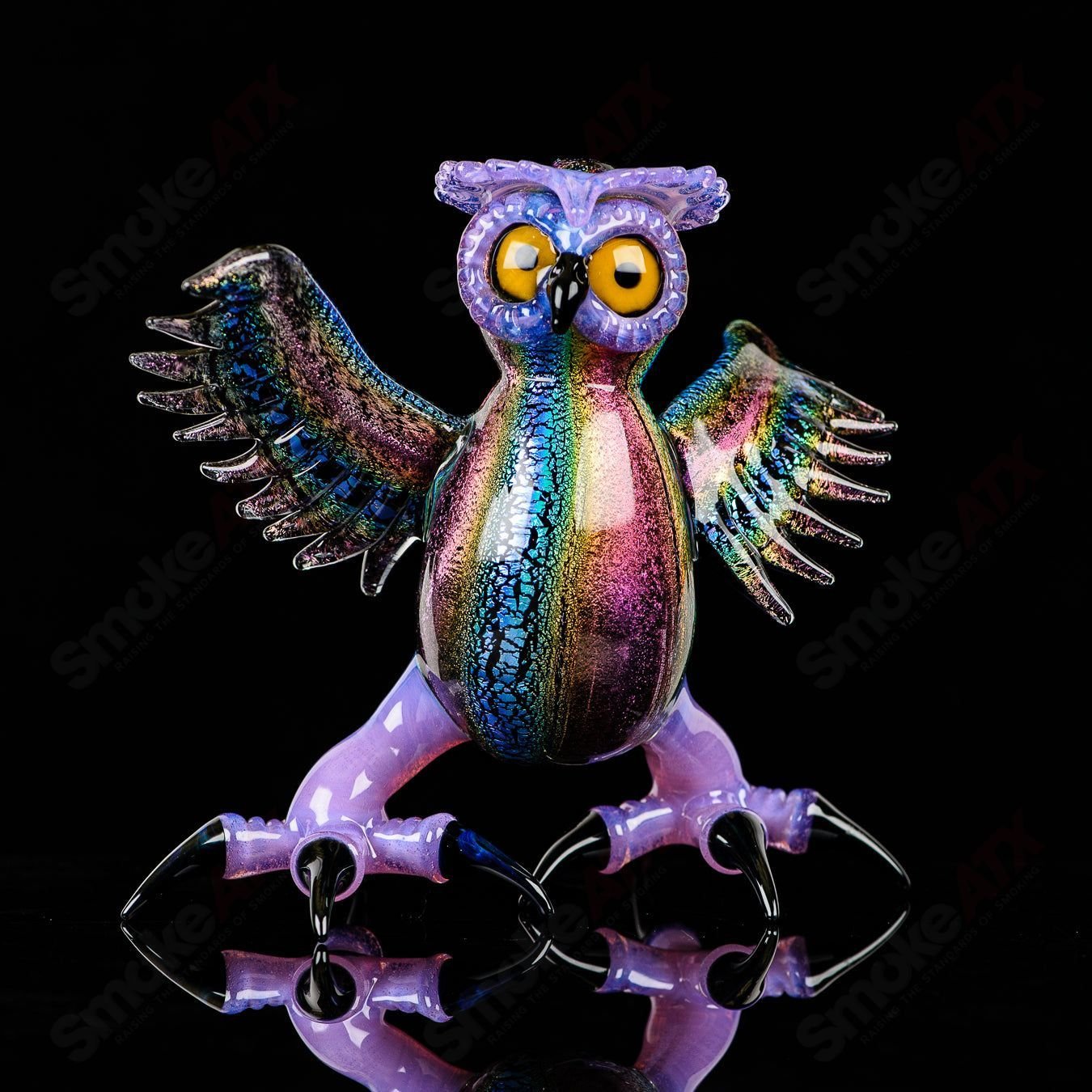 Dichro EDM Owl by Four Winds Flameworks & Turtle Time Glass - Smoke ATX