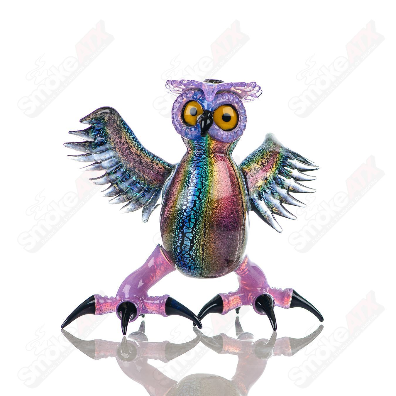 Dichro EDM Owl by Four Winds Flameworks & Turtle Time Glass - Smoke ATX
