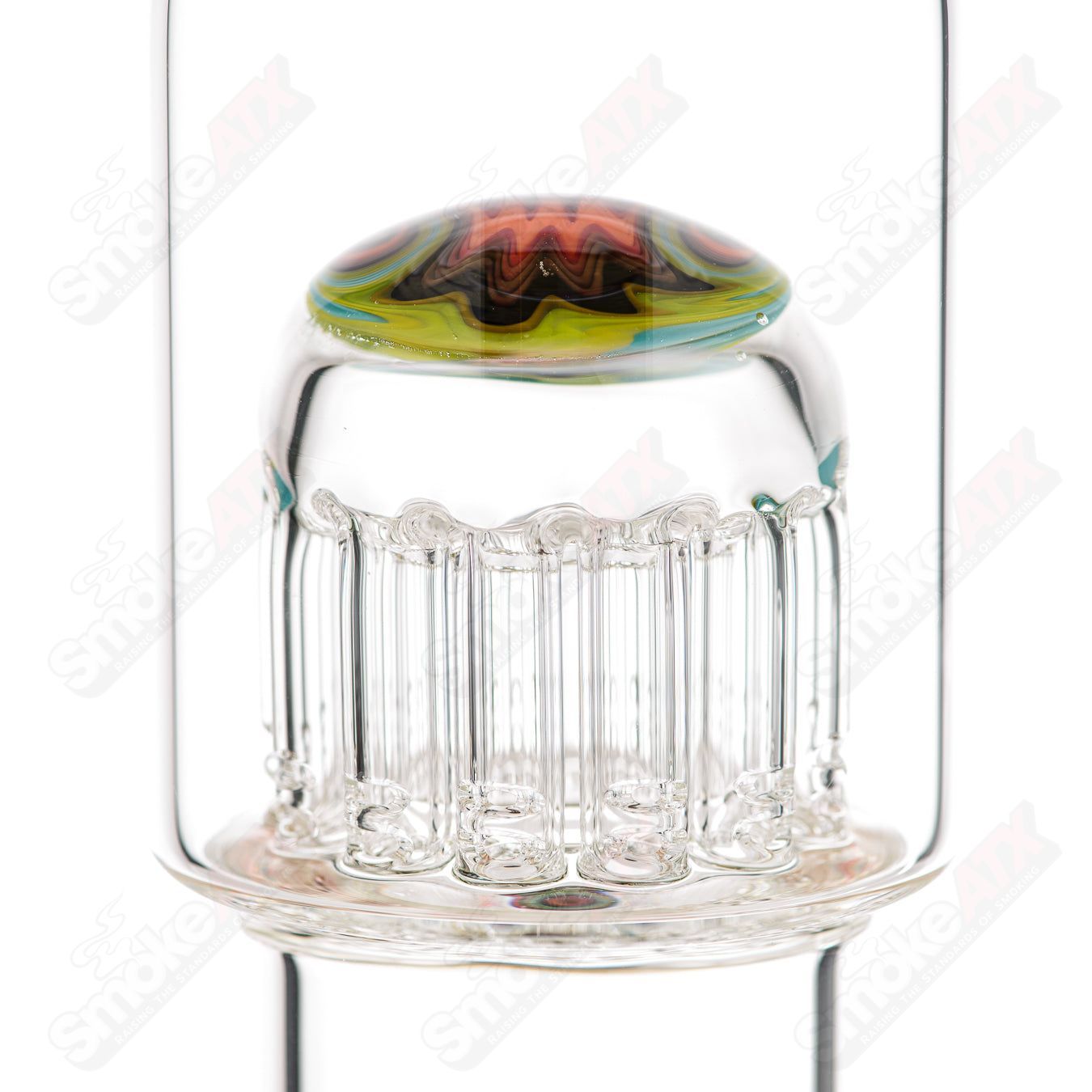 #1 14mm Mini Circ to 13 Arm Conturax w Color Accent and Worked Section Toro Glass - Smoke ATX