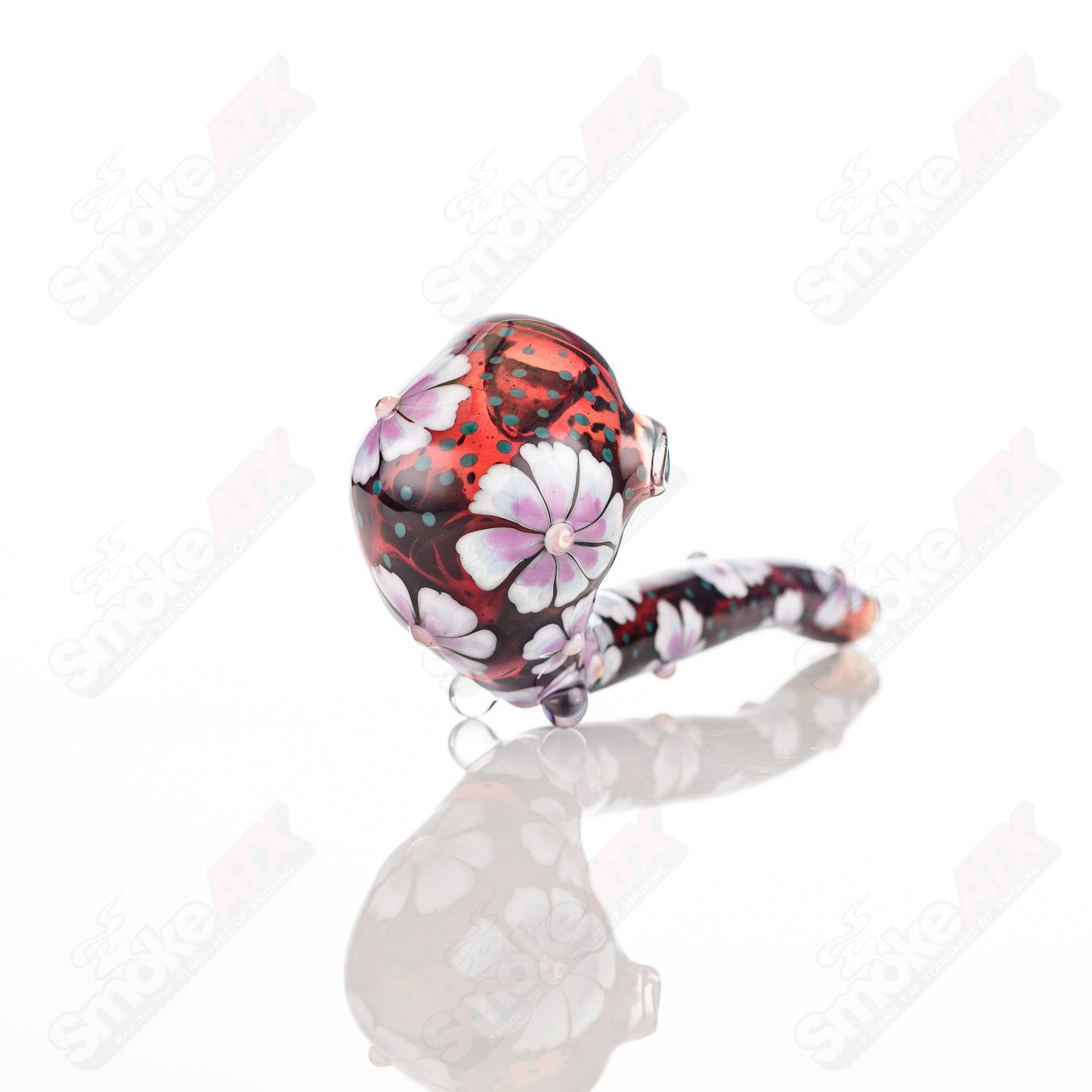 Red Sherlock W/ Pink Flowers by Sarita Glass - Smoke ATX