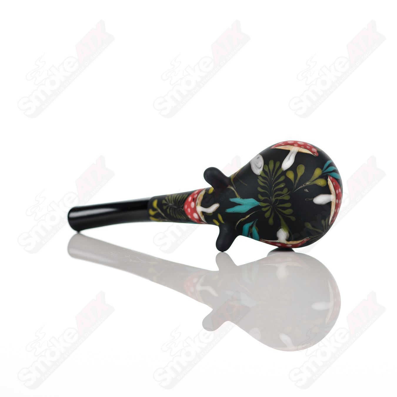 Sand - Blasted Black Sherlock W/ Mushroom Botanical Motif by Sarita Glass - Smoke ATX