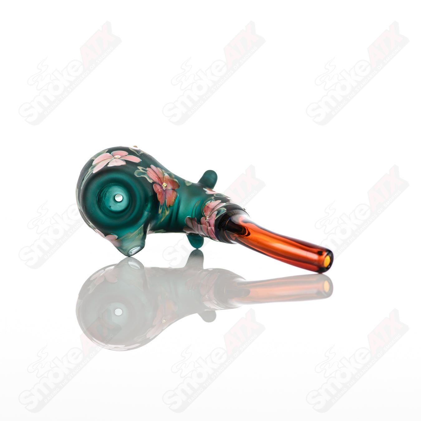 Teal Sherlock W/ Pink Flowers by Sarita Glass - Smoke ATX