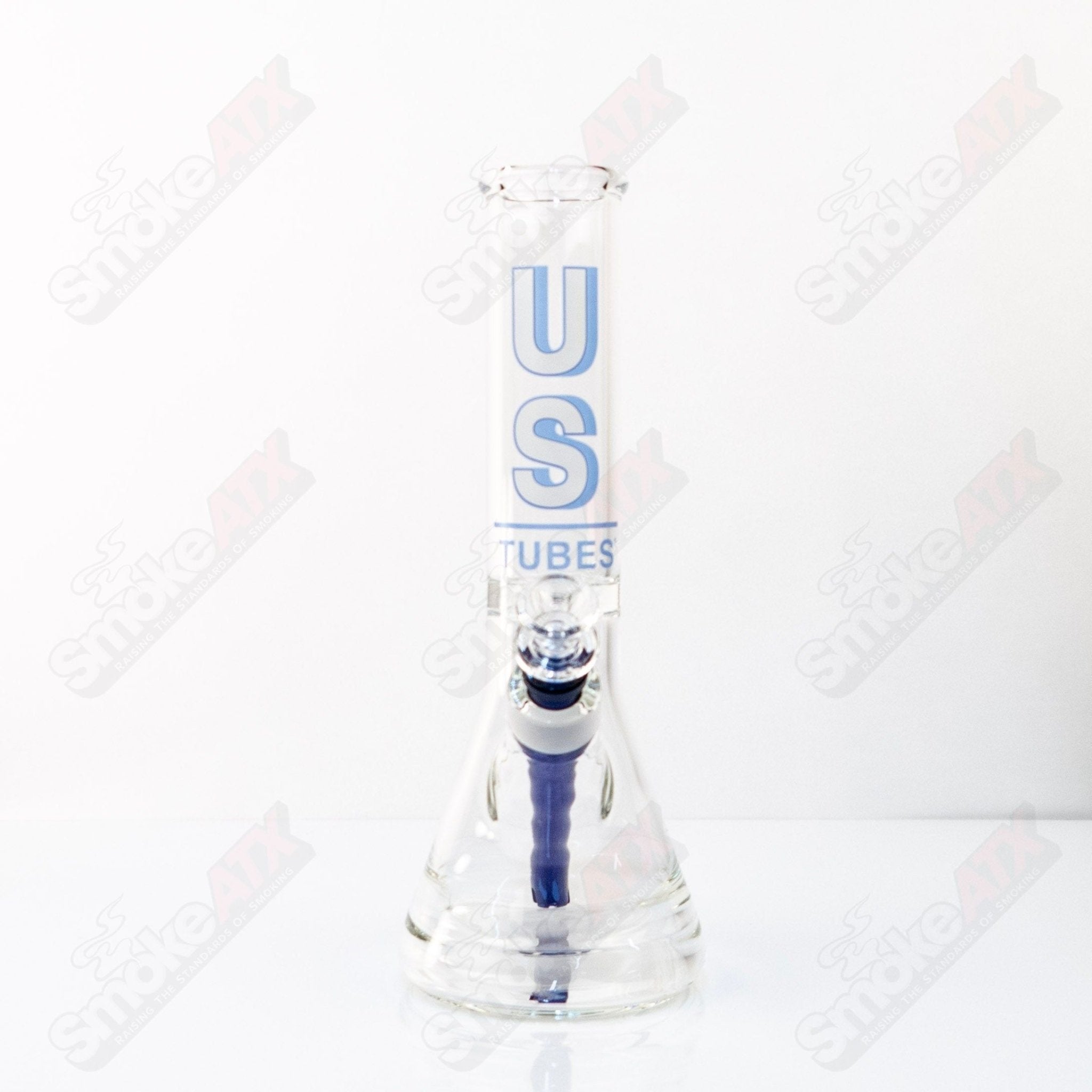 US Tubes Beaker 12" 55x5 - Constriction - Blue Shadow Decal - Smoke ATX
